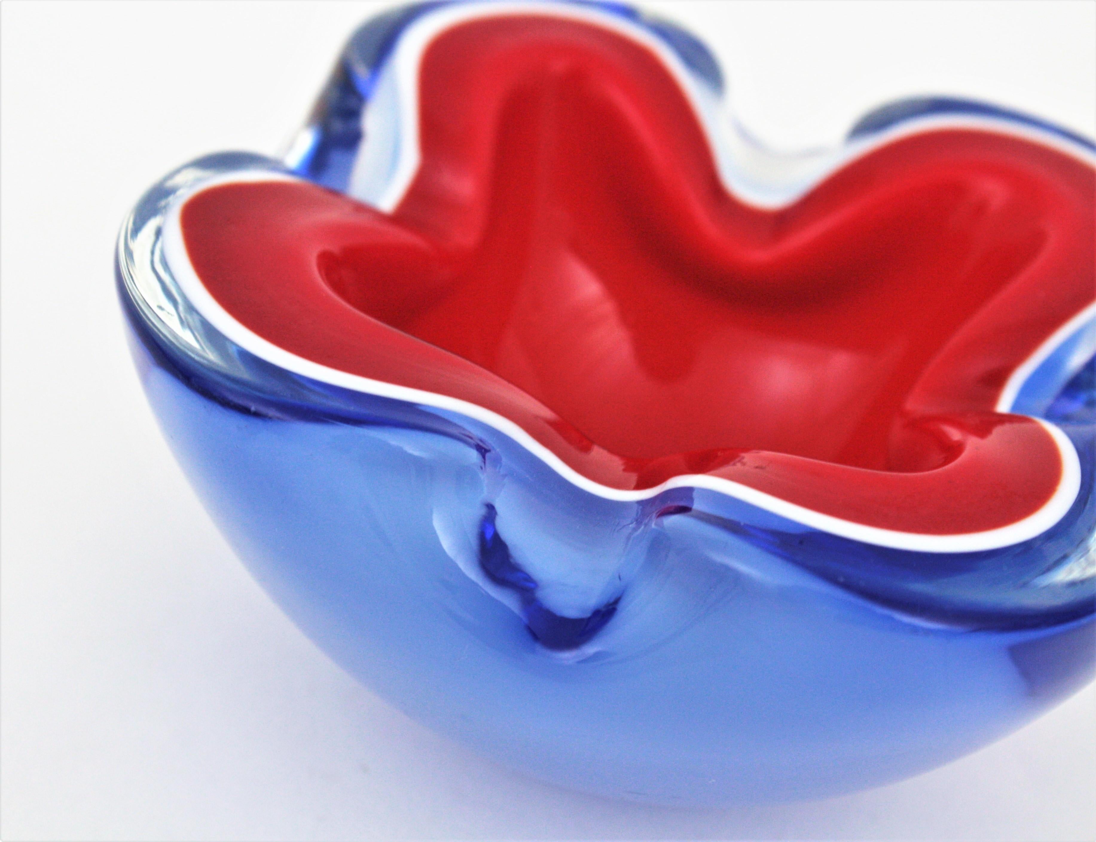 Seguso Murano Sommerso Blue Red Art Glass Bowl 5