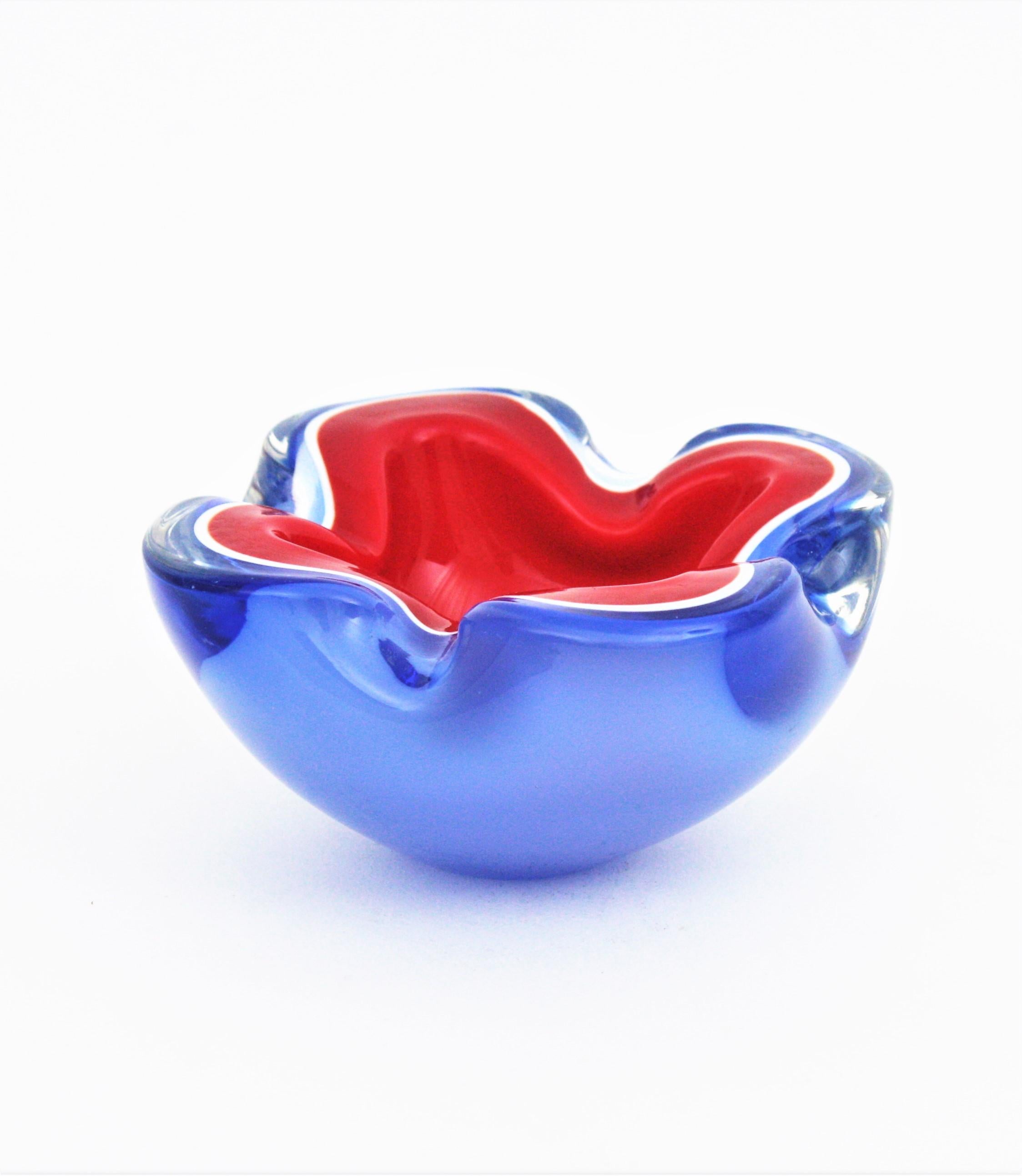 Seguso Murano Sommerso Blue Red Art Glass Bowl 2