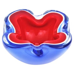 Vintage Seguso Murano Sommerso Blue Red Art Glass Bowl