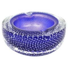 Seguso Murano Sommerso Bullicante Blue Glass Bowl / Ashtray