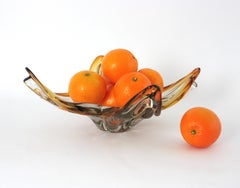 Seguso Murano Sommerso Clear and Amber Glass Centerpiece Bowl, Organic Design