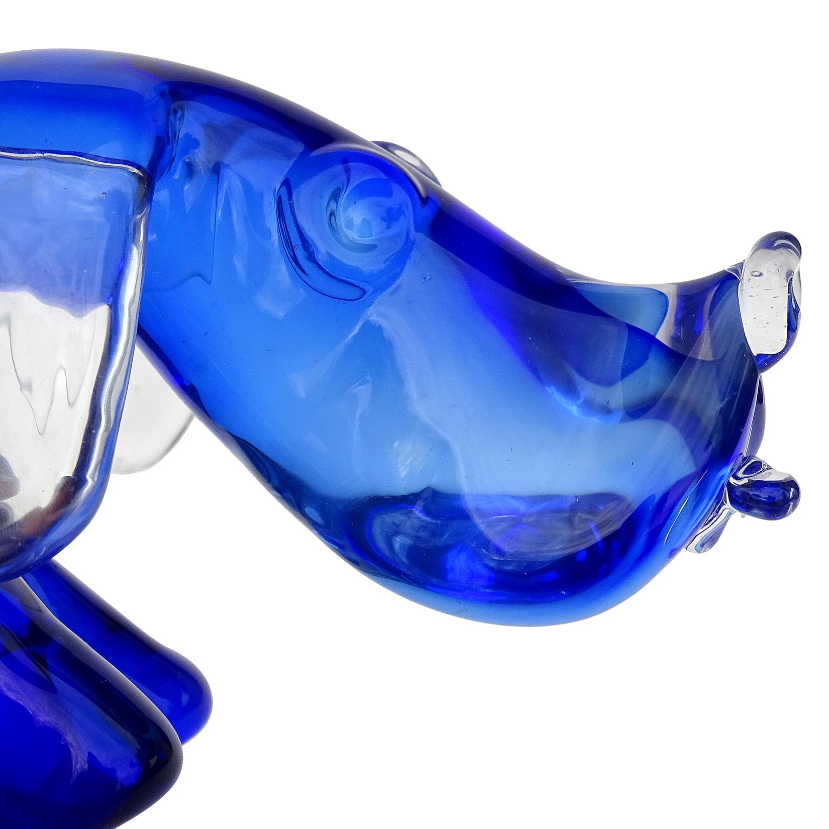 Mid-Century Modern Seguso Murano Sommerso Cobalt Blue Italian Art Glass Dachshund Dog Sculpture