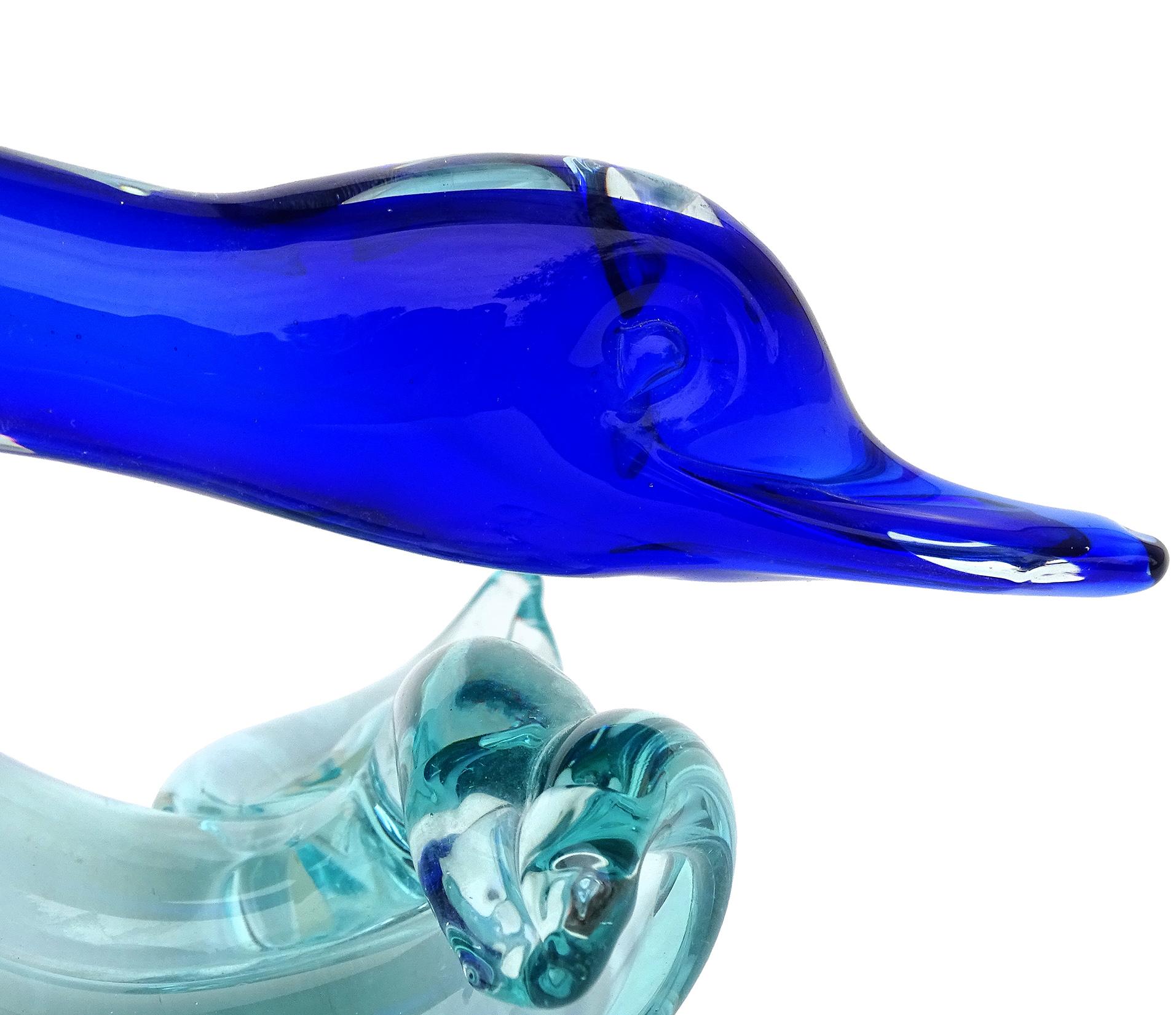 Seguso Murano Sommerso Cobalt Blue Italian Art Glass Flying Duck Bird Sculpture In Good Condition In Kissimmee, FL