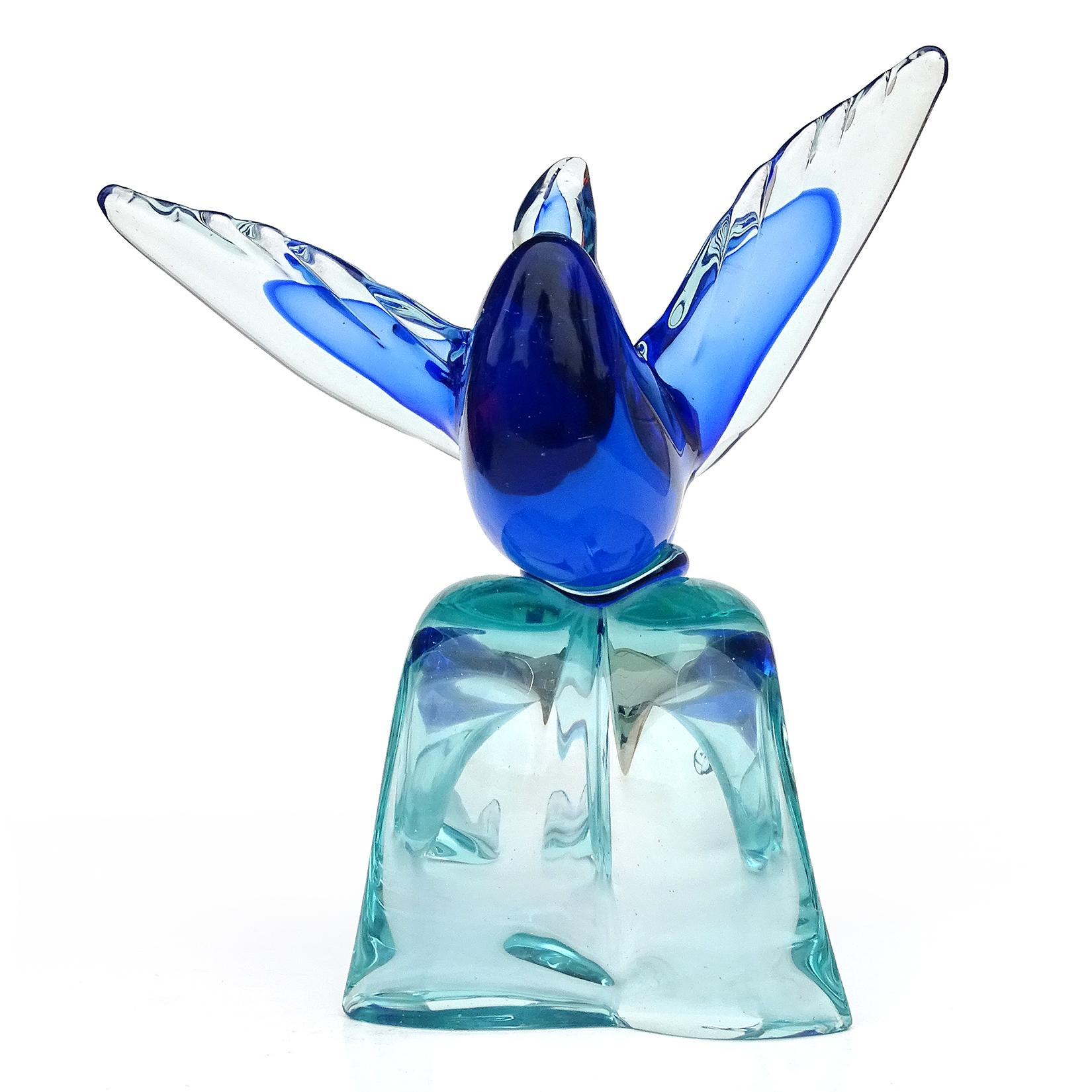 Seguso Murano Sommerso Cobalt Blue Italian Art Glass Flying Duck Bird Sculpture 2