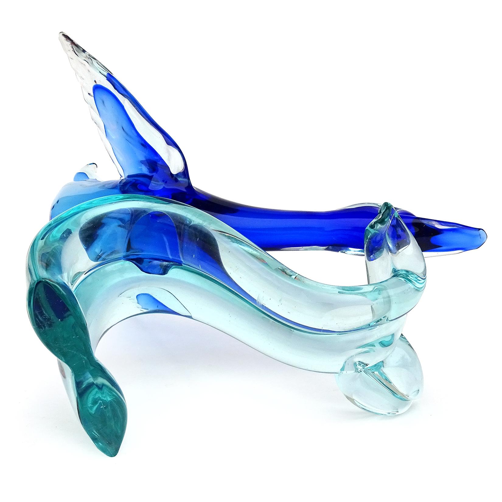 Seguso Murano Sommerso Cobalt Blue Italian Art Glass Flying Duck Bird Sculpture 3