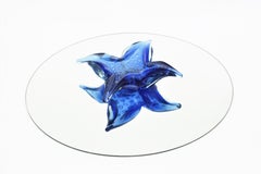 Seguso Silver Flecks Sommerso Blue Murano Art Glass Star Bowl, 1950s