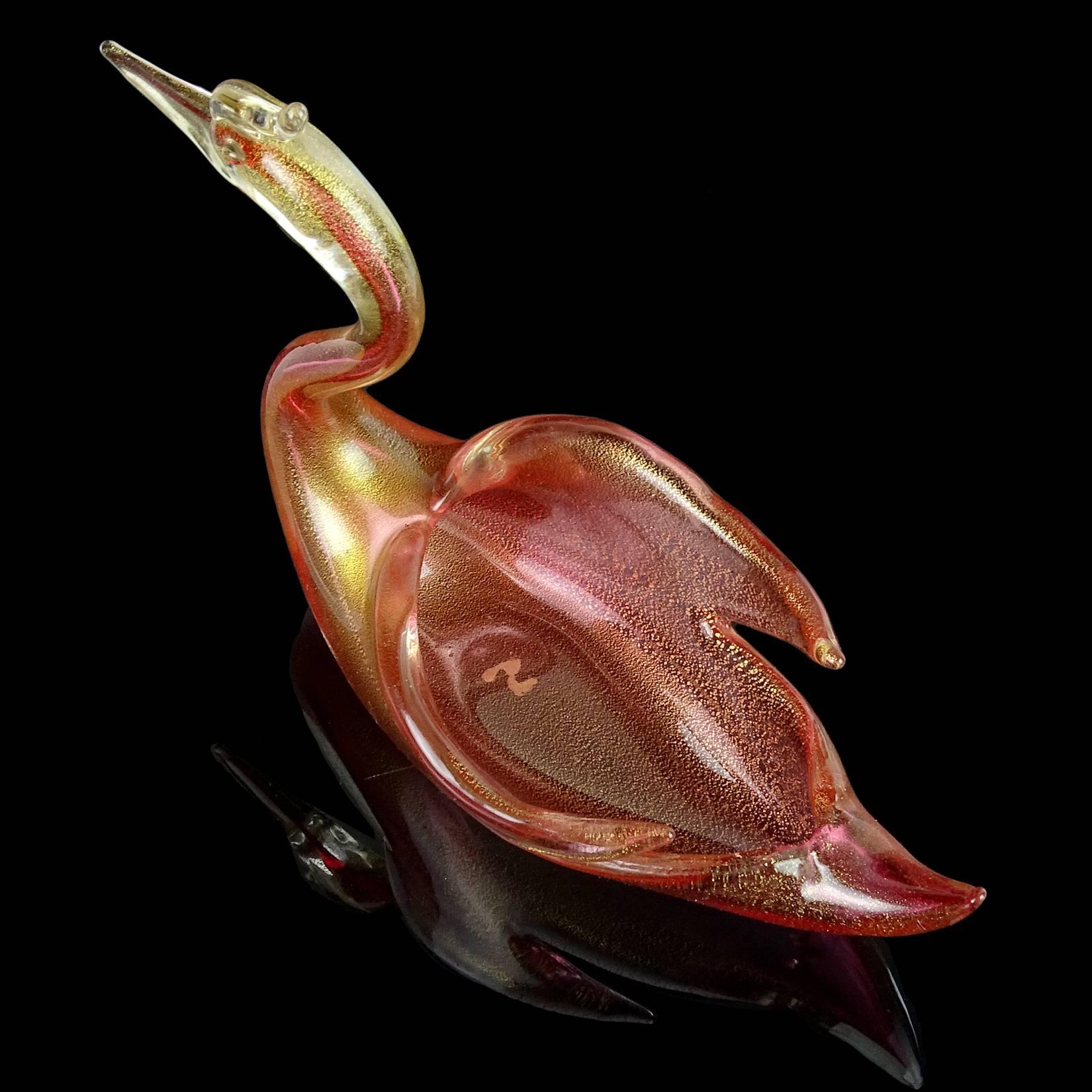 Seguso Murano Sommerso Gold Flecks Italian Art Glass Cormorant Sea Bird Bowl 1