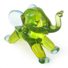 Seguso Murano Sommerso Green Blue Italian Art Glass Baby Elephant Sculpture