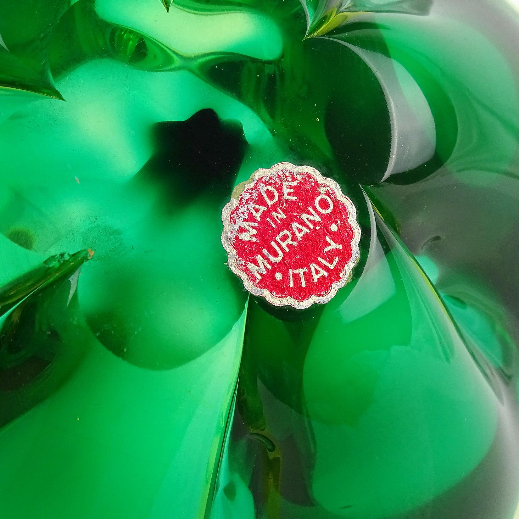 Seguso Murano Sommerso Green Glowing Uranium Italian Art Glass Lotus Flower Bowl 1