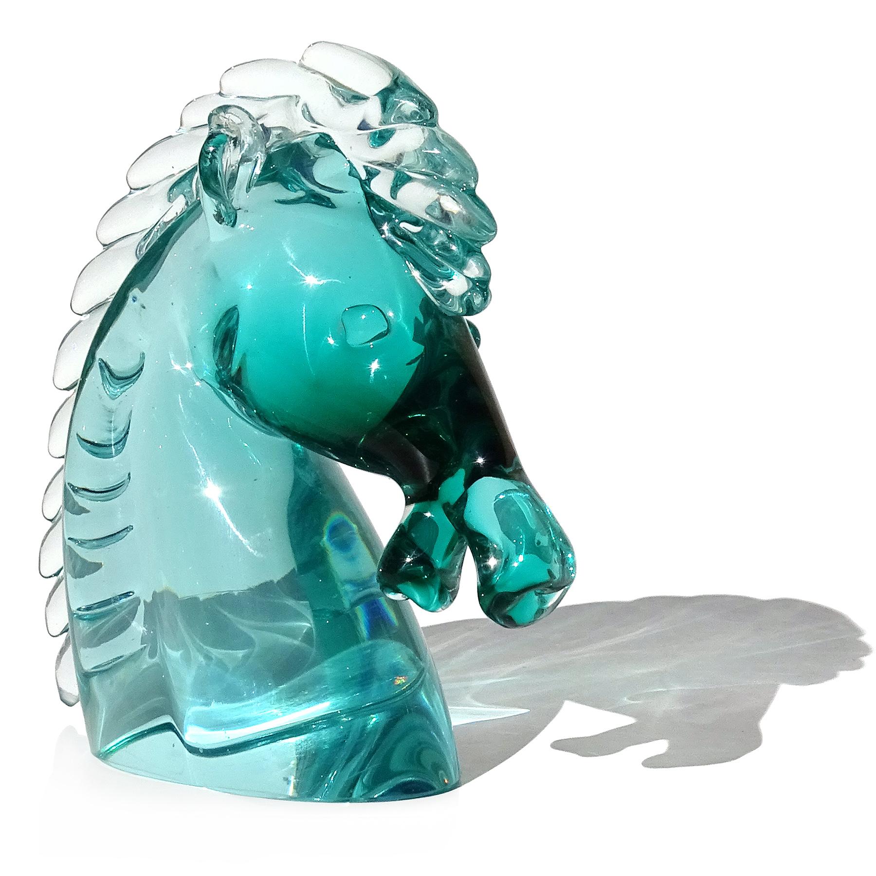 Fait main Seguso Murano Sommerso sculpture italienne en verre vert tête de cheval en vente
