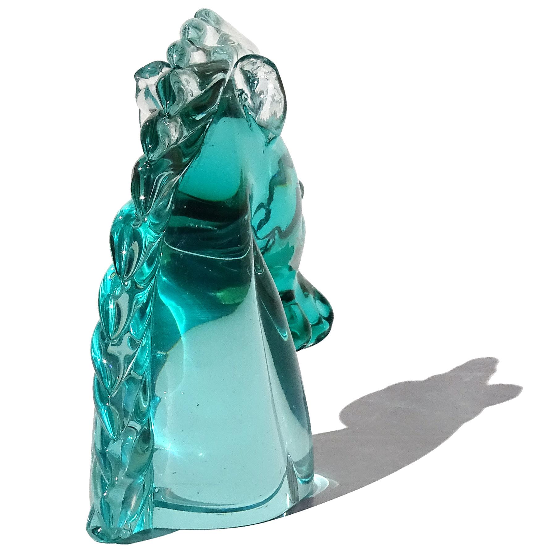 20ième siècle Seguso Murano Sommerso sculpture italienne en verre vert tête de cheval en vente