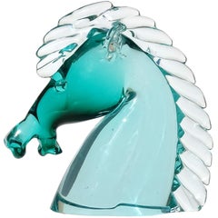 Seguso Murano Sommerso Green Italian Art Glass Horse Head Figurine Sculpture