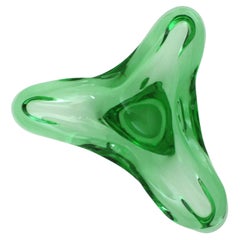 Seguso Murano Sommerso Green Triangular Art Glass Bowl