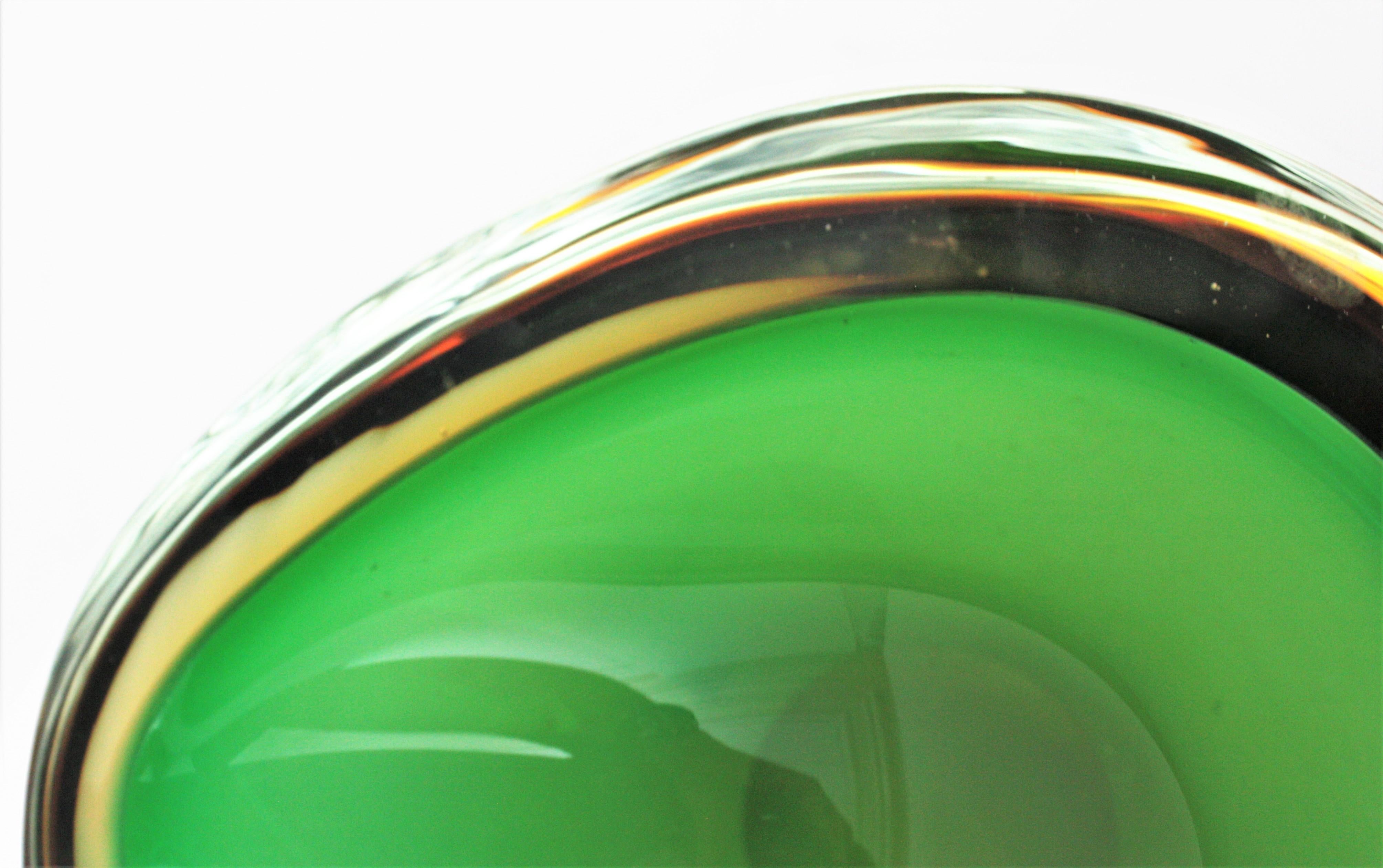 Seguso Murano Glass Sommerso Grün Gelb Kunstglas Riesige Ovoide Tafelaufsatz Schale im Angebot 6