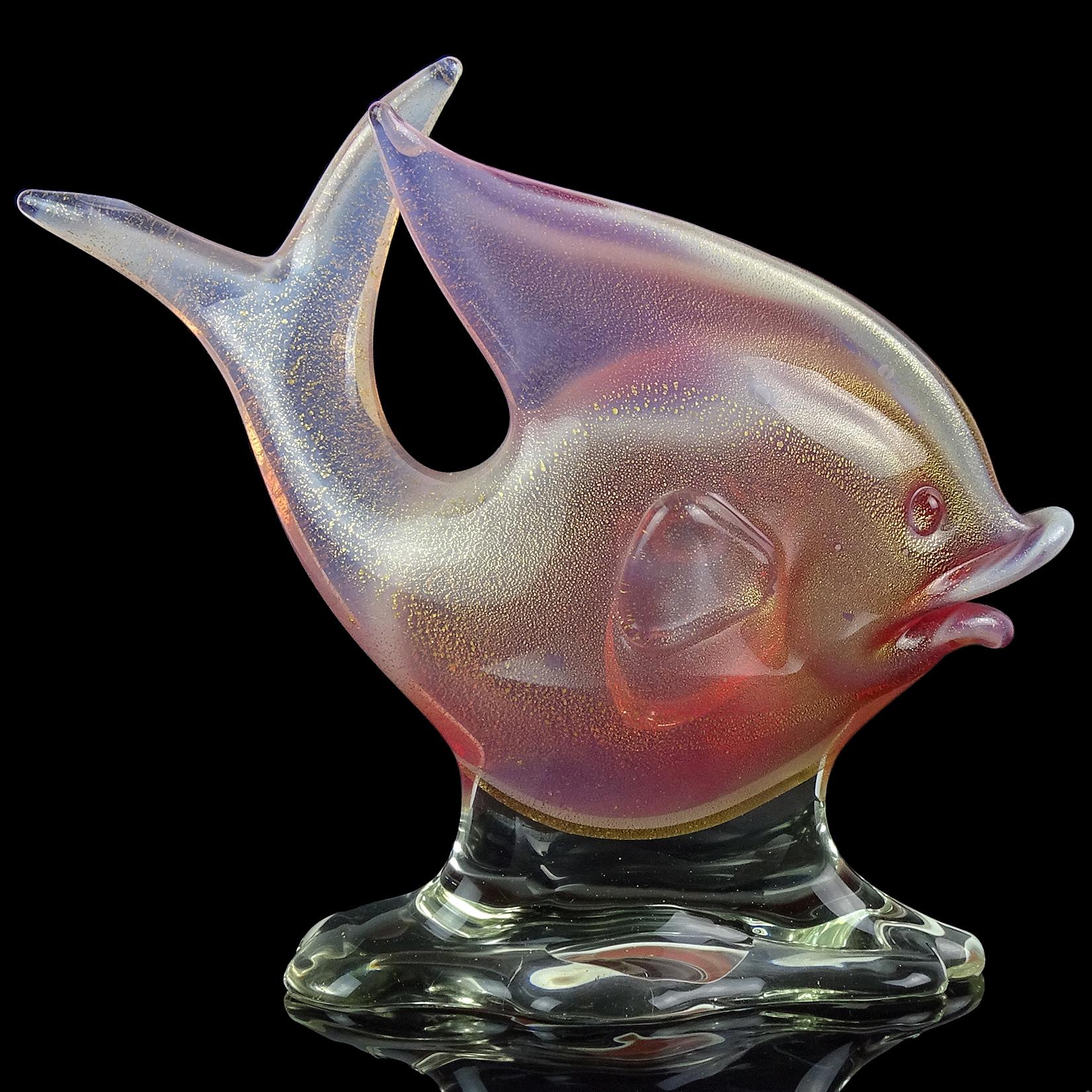 Seguso Murano Sommerso Opal Rosa Gold Flecken Italienische Kunst Glas Fisch Skulptur (Handgefertigt) im Angebot