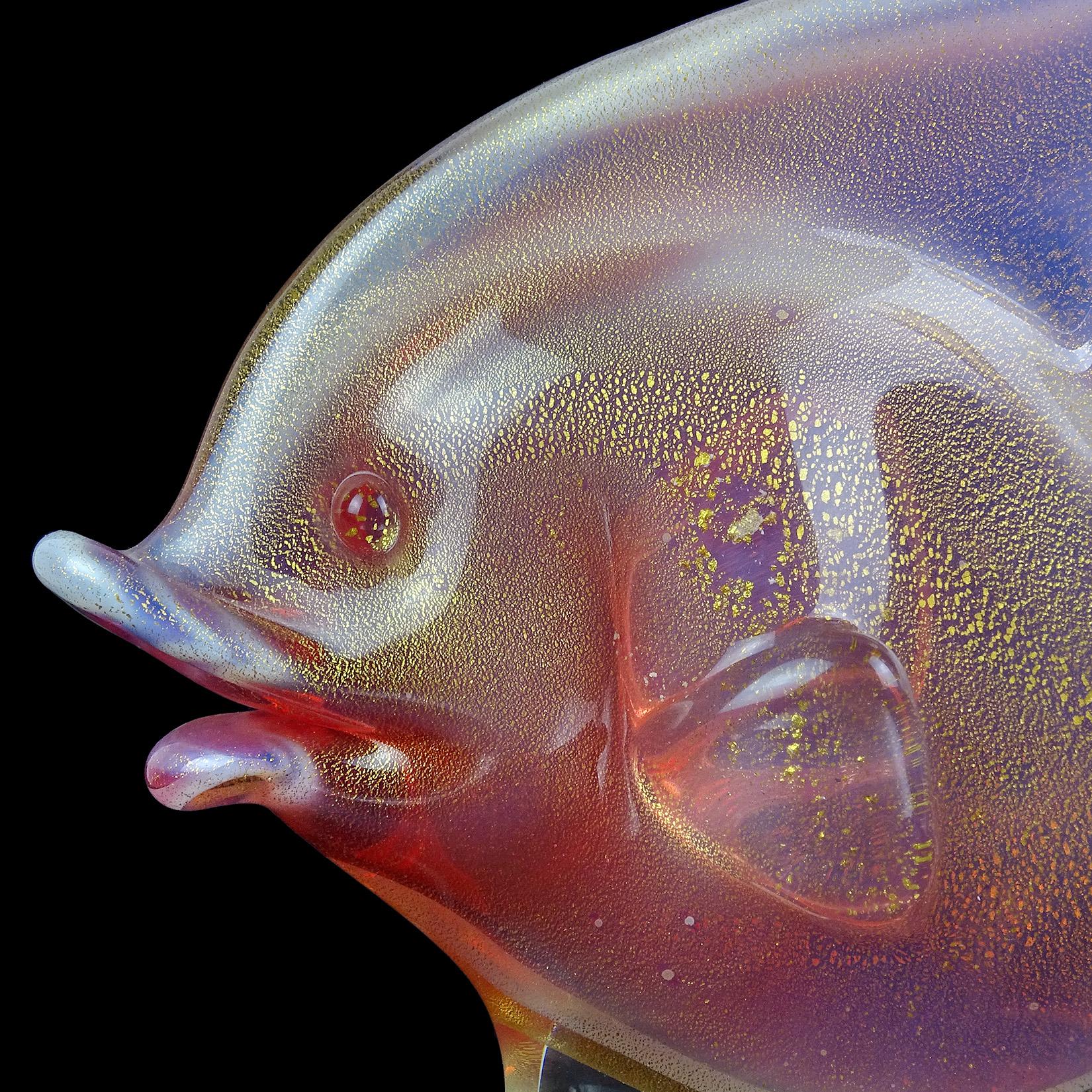 Seguso Murano Sommerso Opal Rosa Gold Flecken Italienische Kunst Glas Fisch Skulptur im Zustand „Gut“ im Angebot in Kissimmee, FL