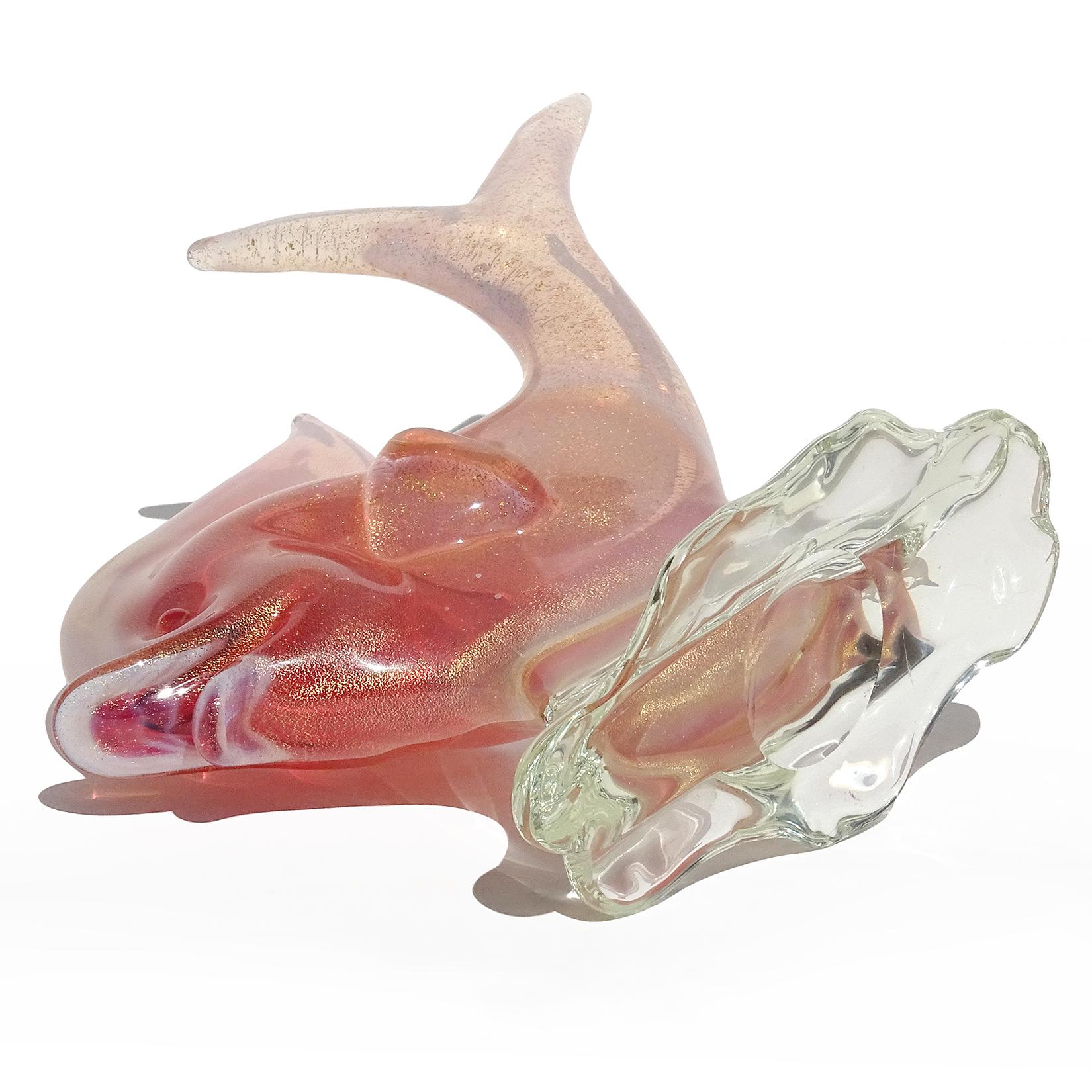 Seguso Murano Sommerso Opal Rosa Gold Flecken Italienische Kunst Glas Fisch Skulptur im Angebot 2