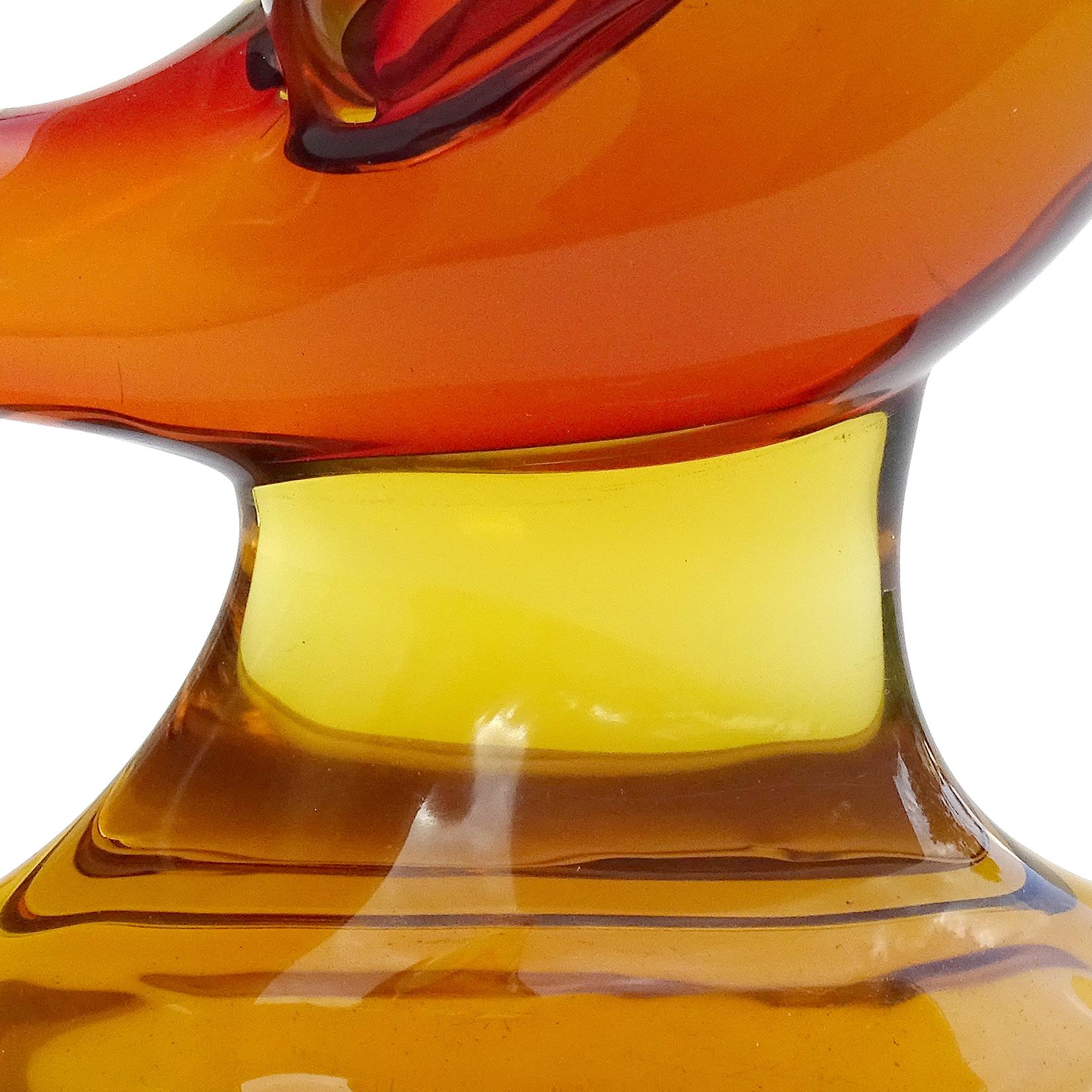 Seguso Murano Sommerso Orange Red Italian Art Glass Flying Duck Bird Sculpture In Good Condition For Sale In Kissimmee, FL