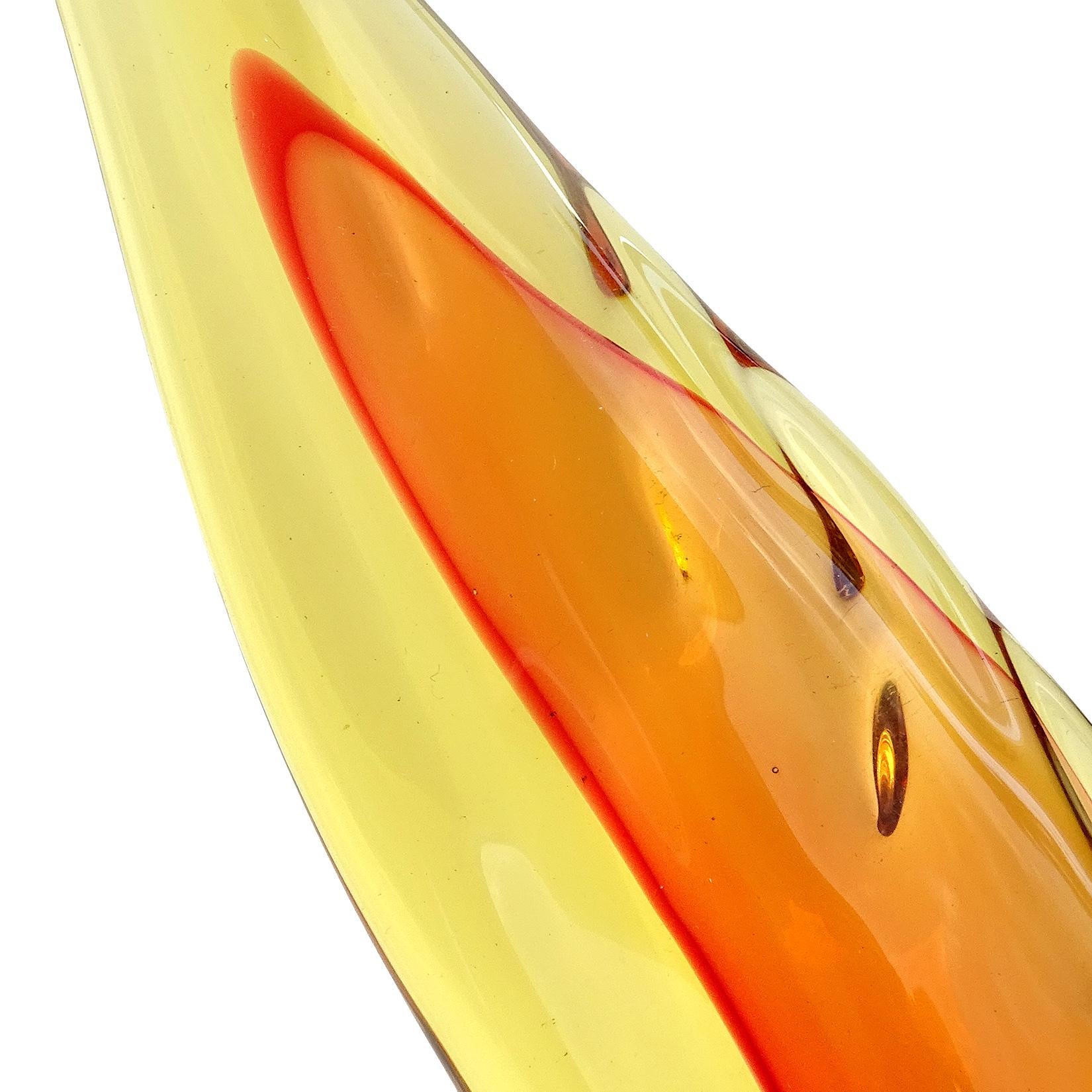 20th Century Seguso Murano Sommerso Orange Red Italian Art Glass Flying Duck Bird Sculpture For Sale