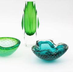 Seguso Murano Sommerso Petrol Blue Bubble Art Glass Bowl /Ashtray, 1960s