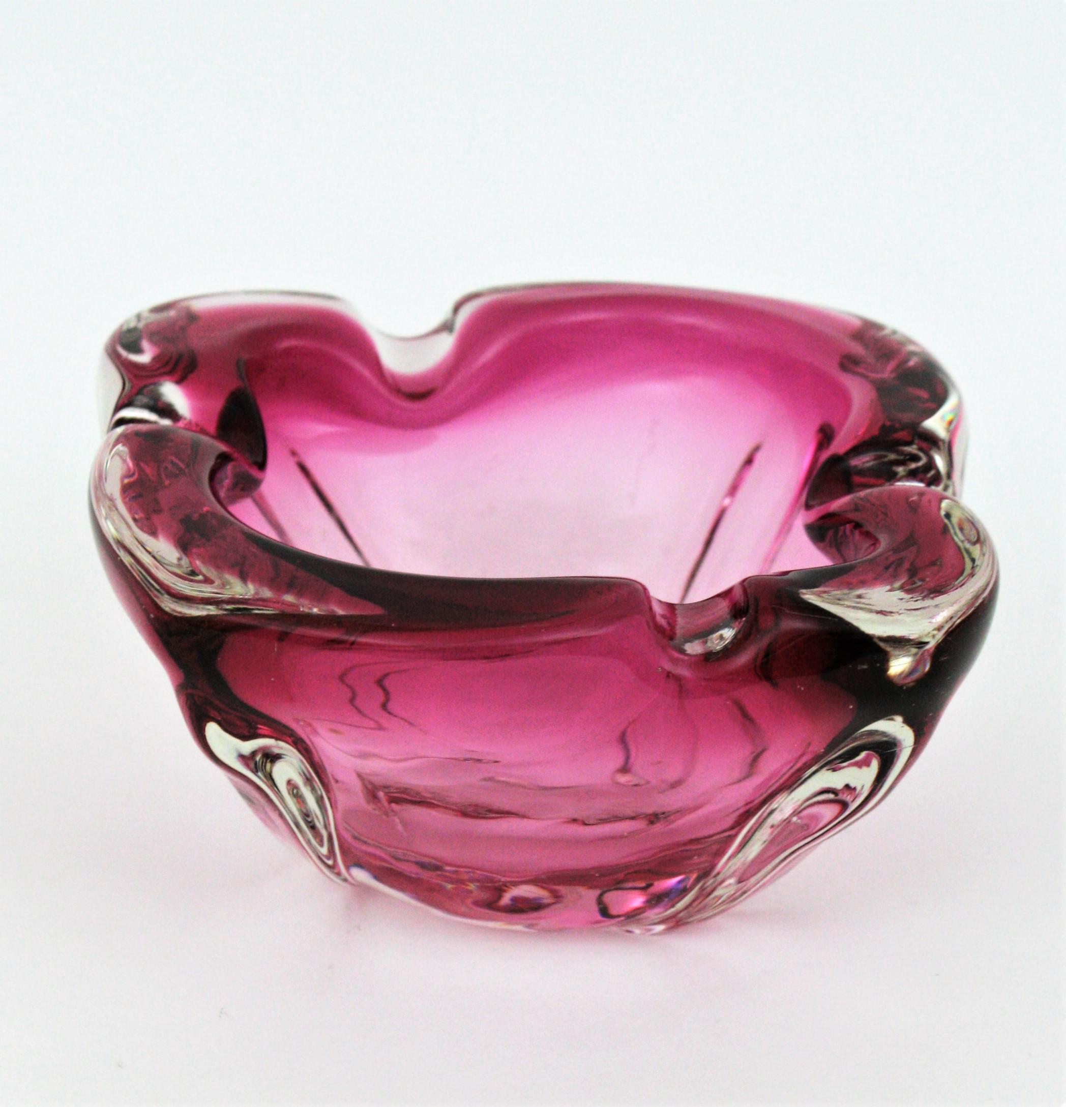 Seguso Murano Sommerso Pink and Clear Glass Bowl / Ashtray 1