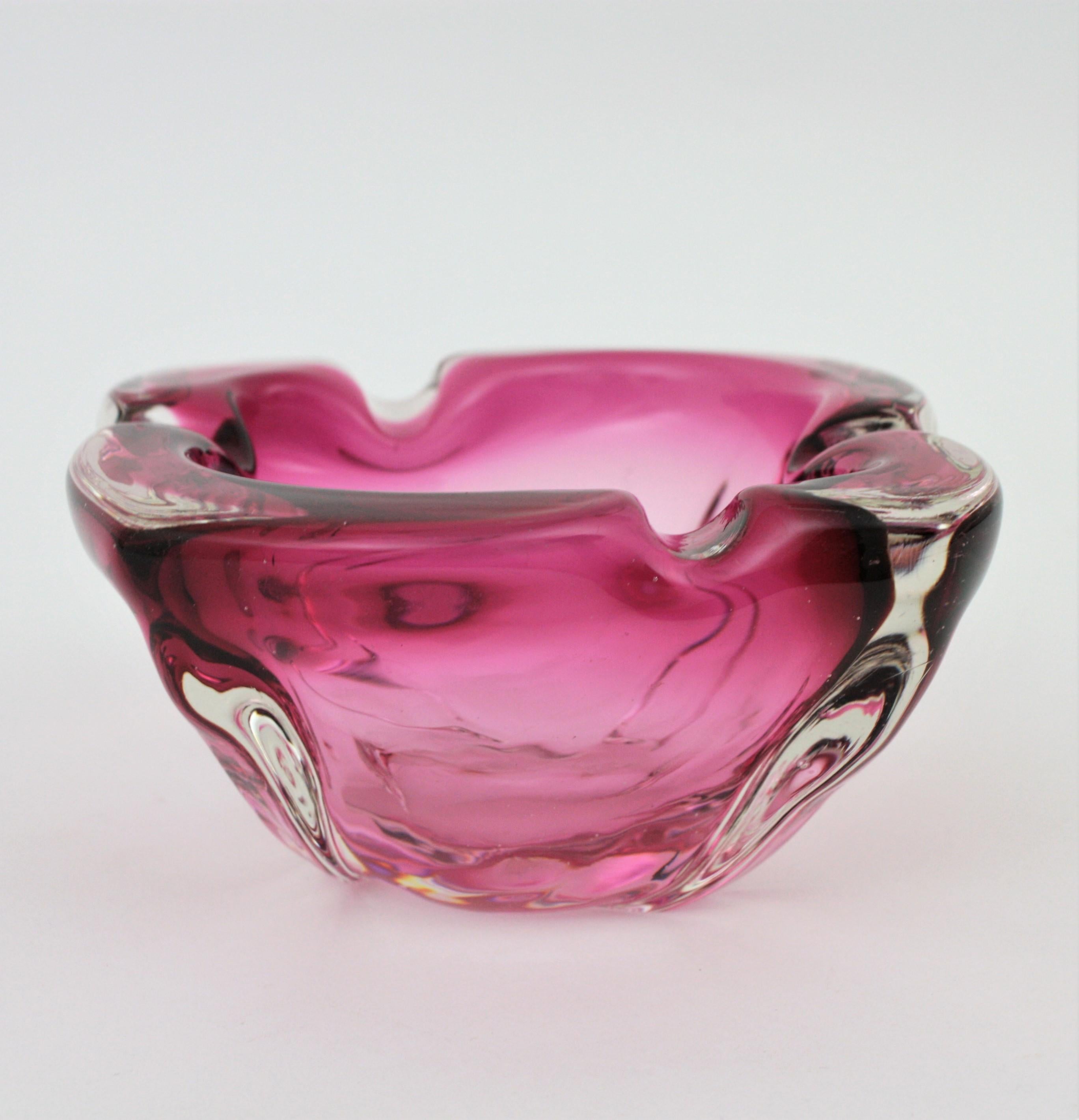 Seguso Murano Sommerso Pink and Clear Glass Bowl / Ashtray 2