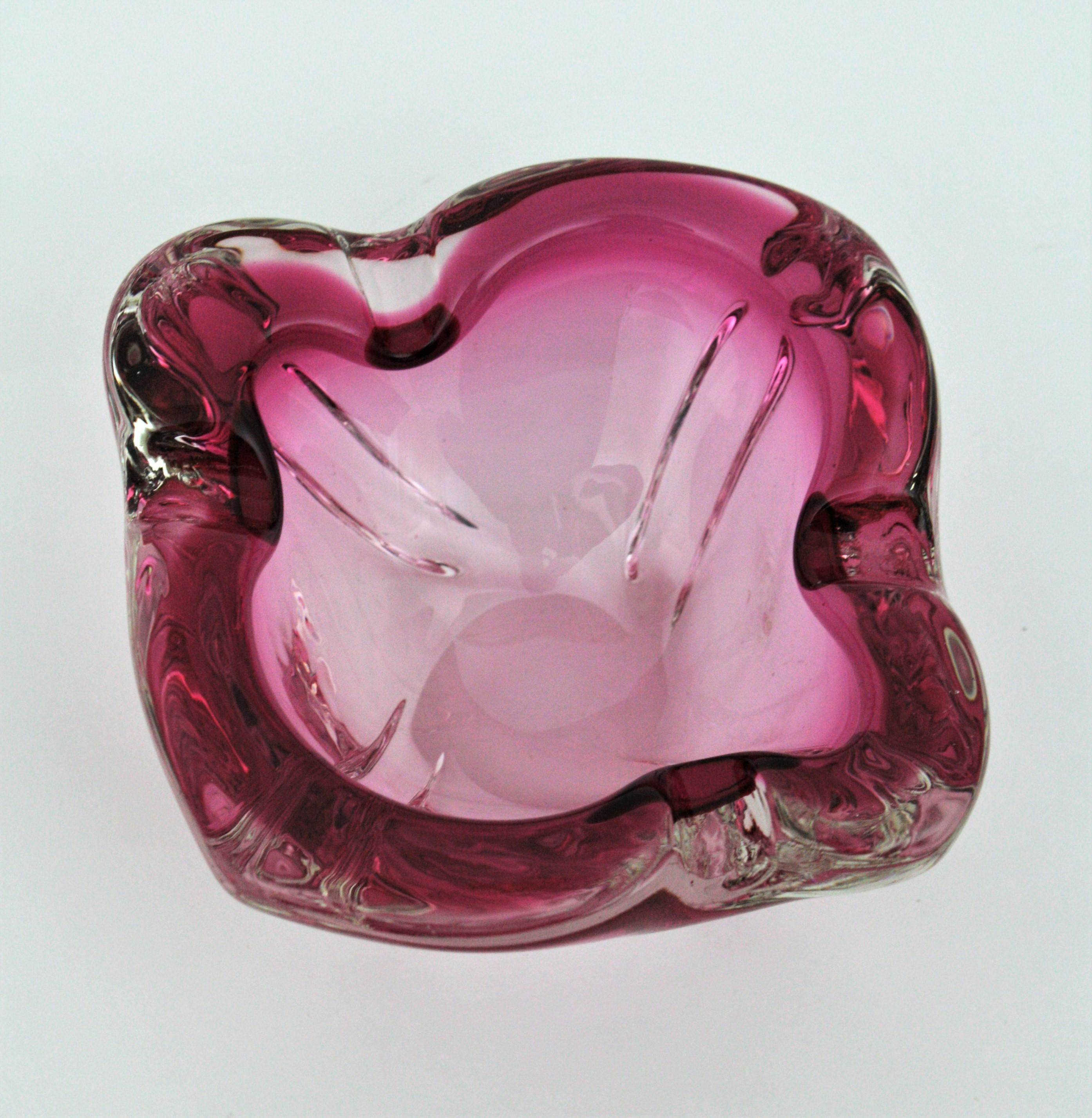 Seguso Murano Sommerso Pink and Clear Glass Bowl / Ashtray 3