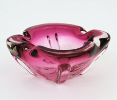 Seguso Murano Sommerso Pink and Clear Glass Bowl / Ashtray