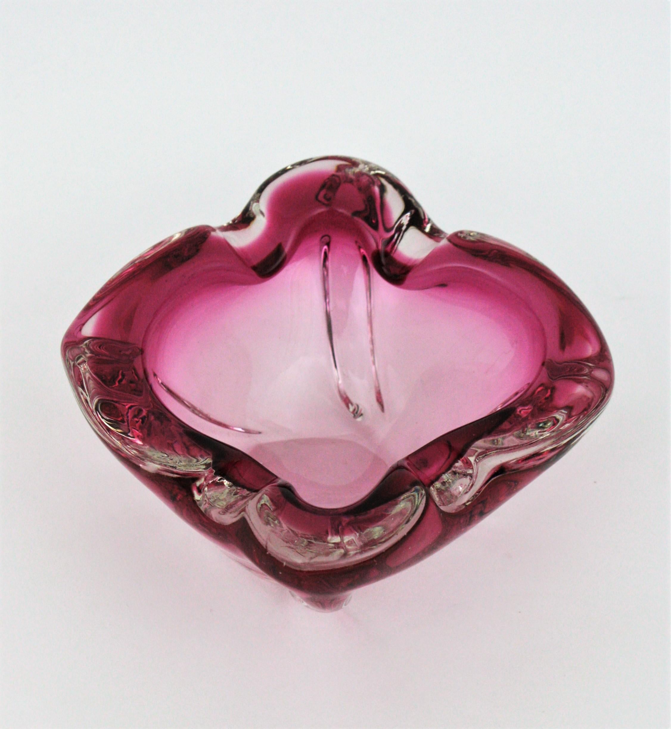 Italian Seguso Murano Sommerso Pink and Clear Glass Bowl / Ashtray