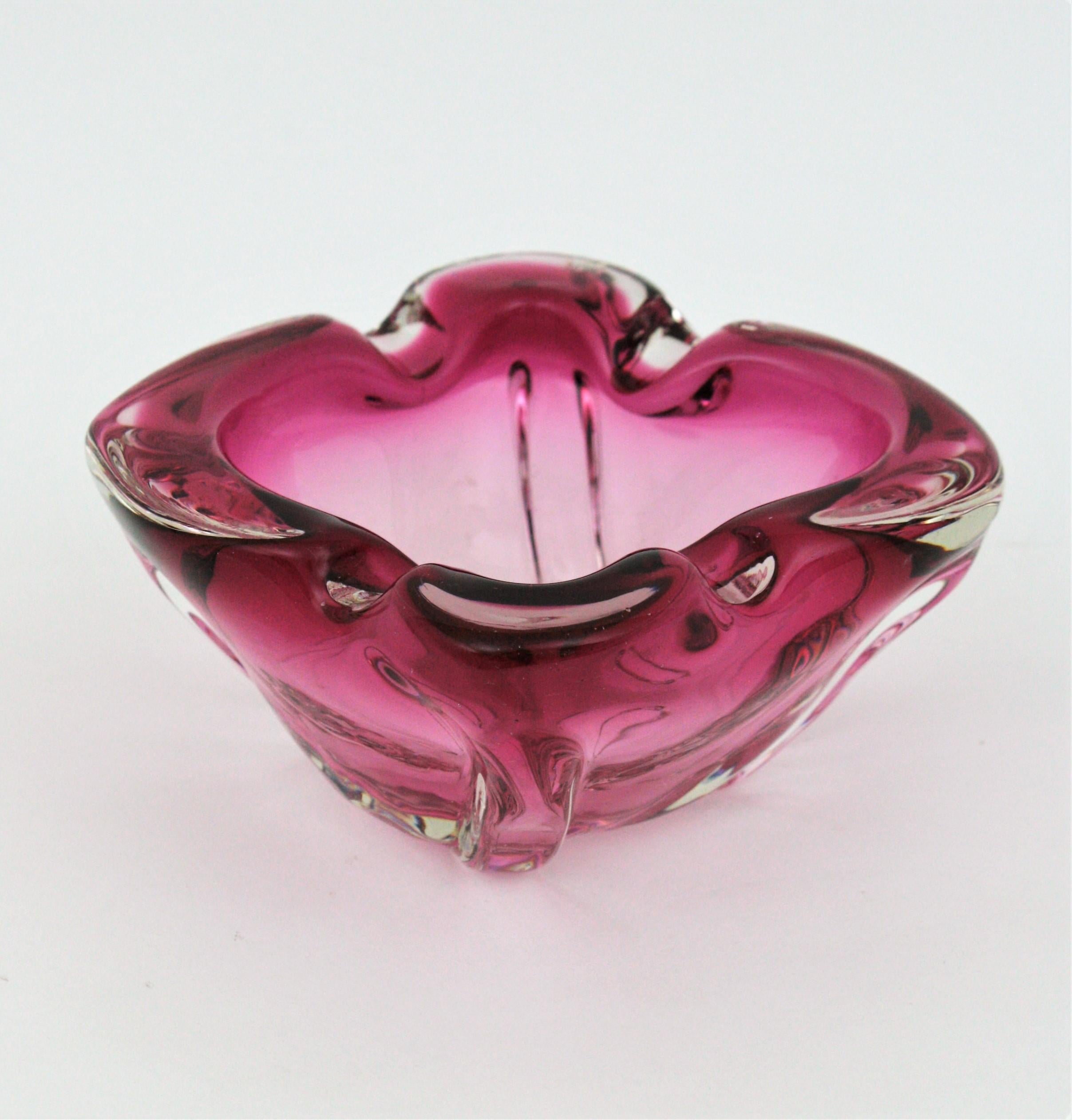 20th Century Seguso Murano Sommerso Pink and Clear Glass Bowl / Ashtray