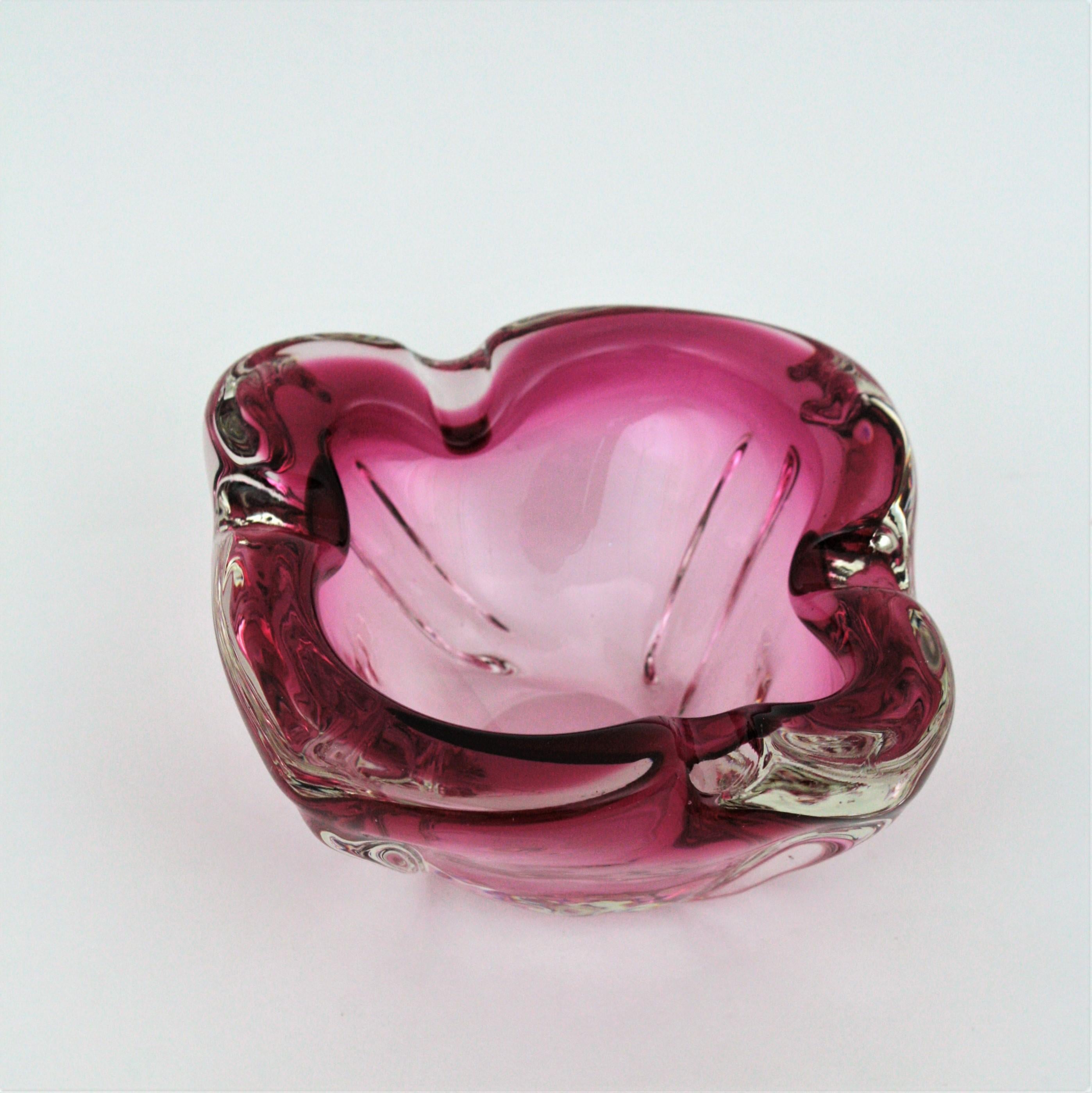 Art Glass Seguso Murano Sommerso Pink and Clear Glass Bowl / Ashtray