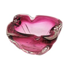 Seguso Murano Sommerso Pink and Clear Glass Bowl / Ashtray