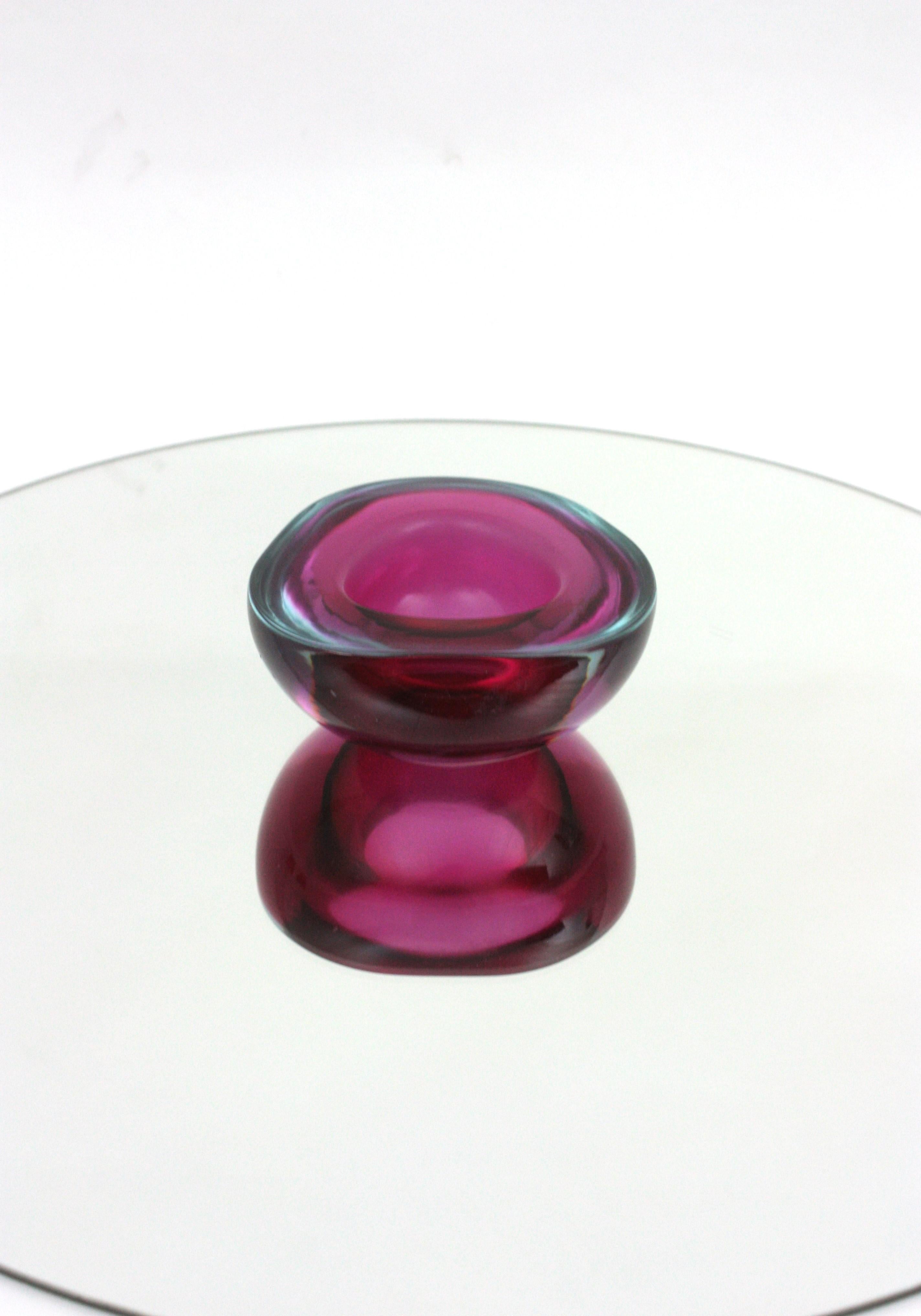 Seguso Murano Sommerso Pink Fuchsia Glass Geode Triangle Art Glass Bowl For Sale 3