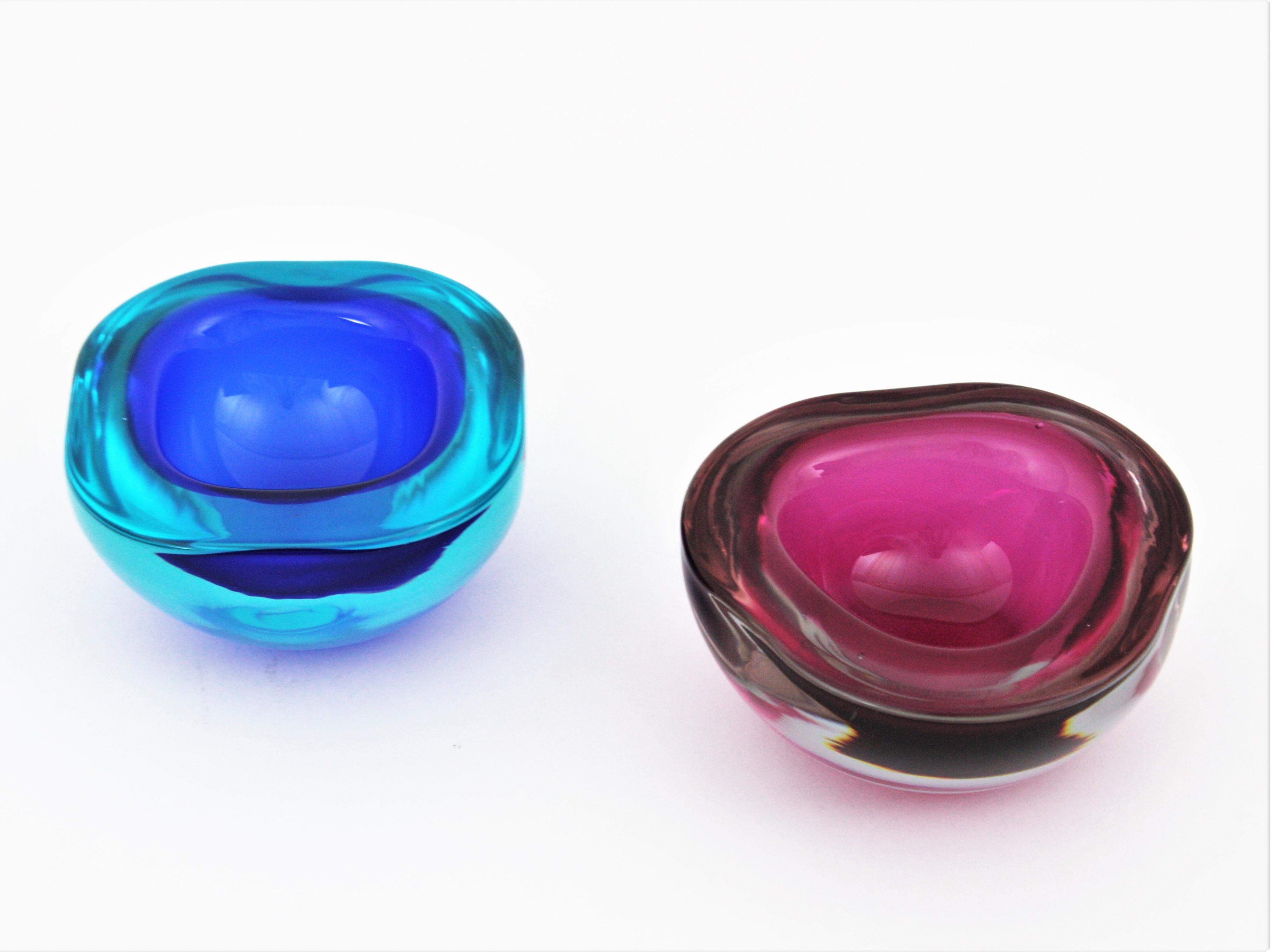 Seguso Murano Sommerso Pink Fuchsia Glass Geode Triangle Art Glass Bowl 5