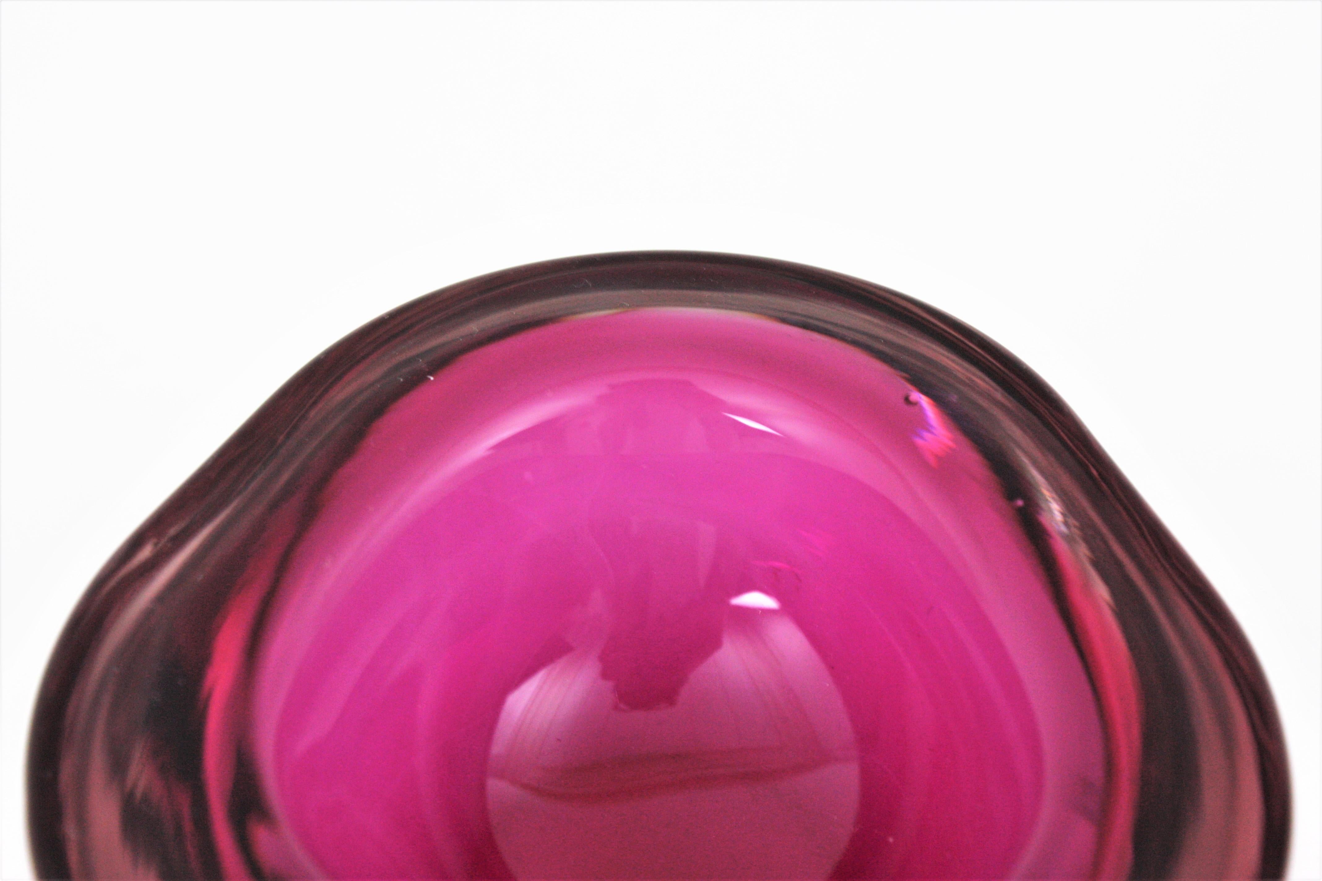 Seguso Murano Sommerso Pink Fuchsia Glass Geode Triangle Art Glass Bowl 6