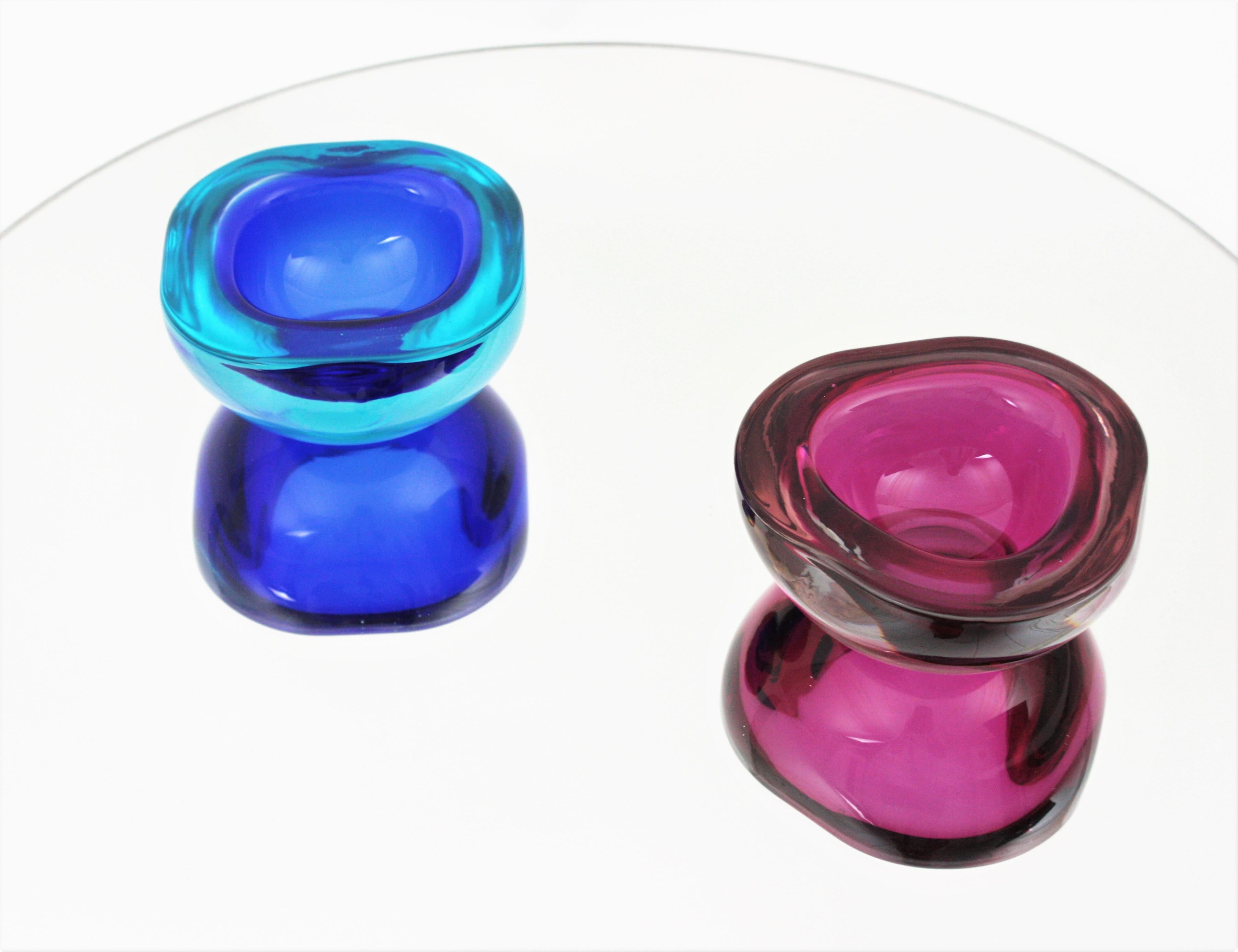 Seguso Murano Sommerso Pink Fuchsia Glass Geode Triangle Art Glass Bowl 7