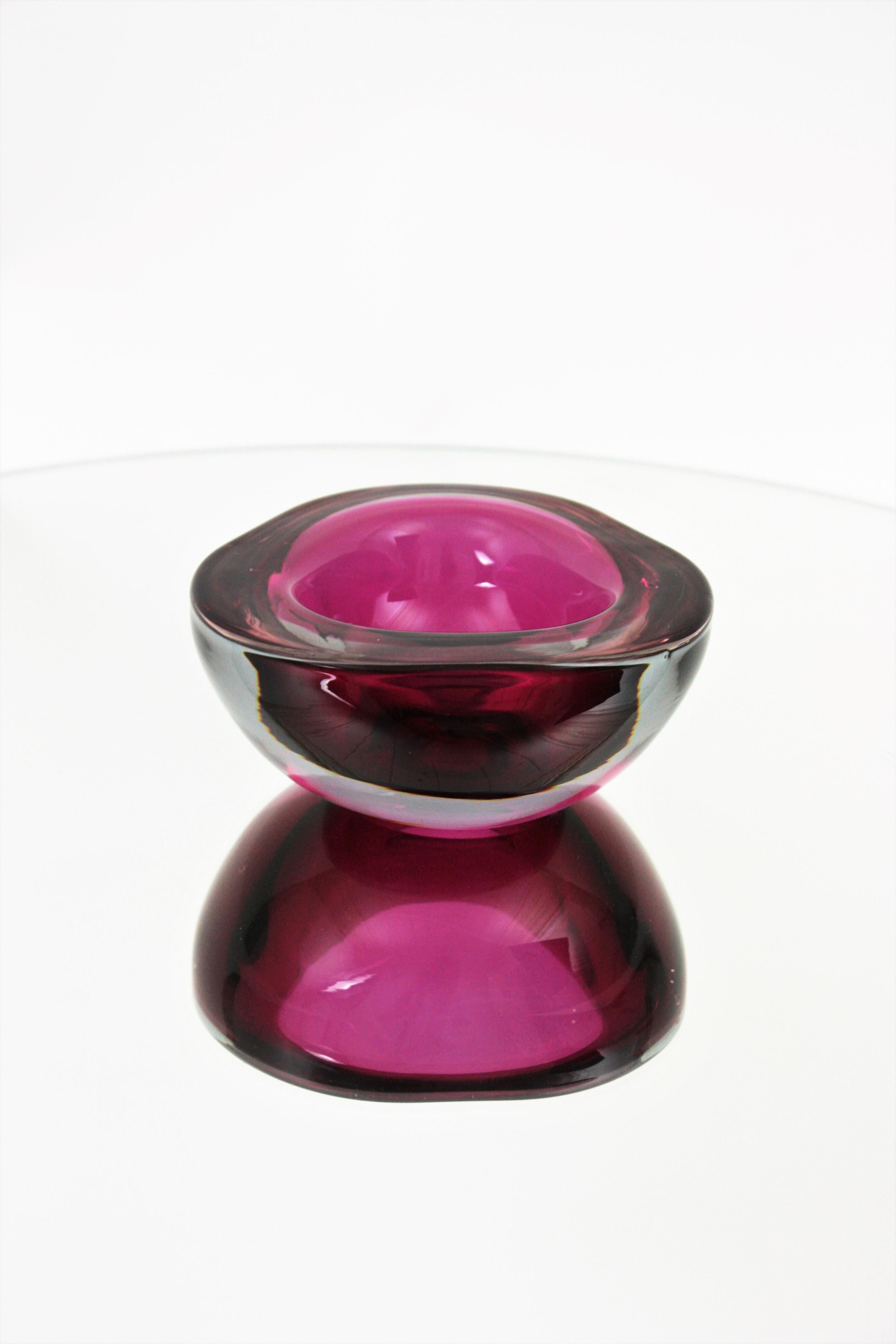 Seguso Murano Sommerso Pink Fuchsia Glass Geode Triangle Art Glass Bowl 8