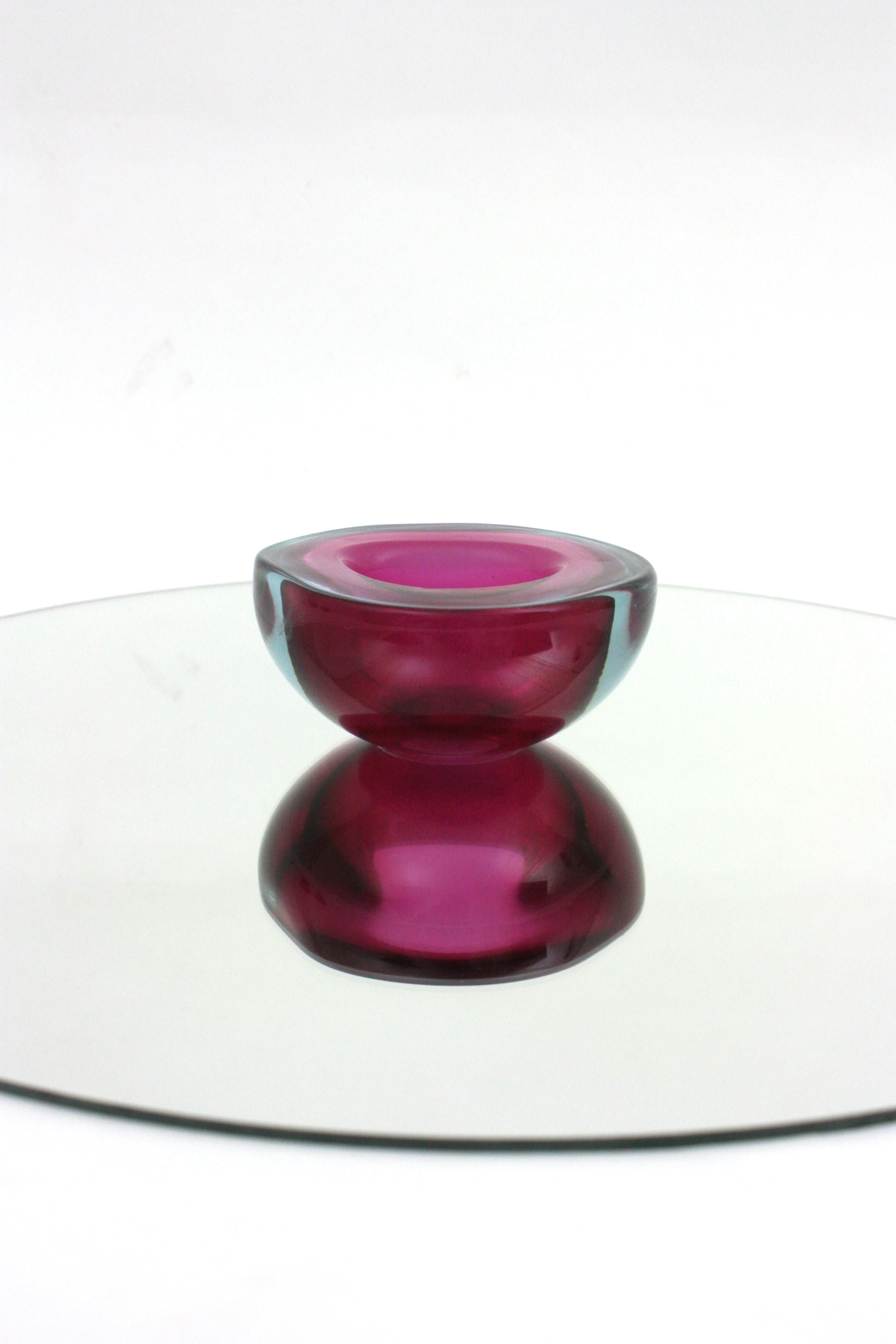Seguso Murano Sommerso Pink Fuchsia Glass Geode Triangle Art Glass Bowl For Sale 7