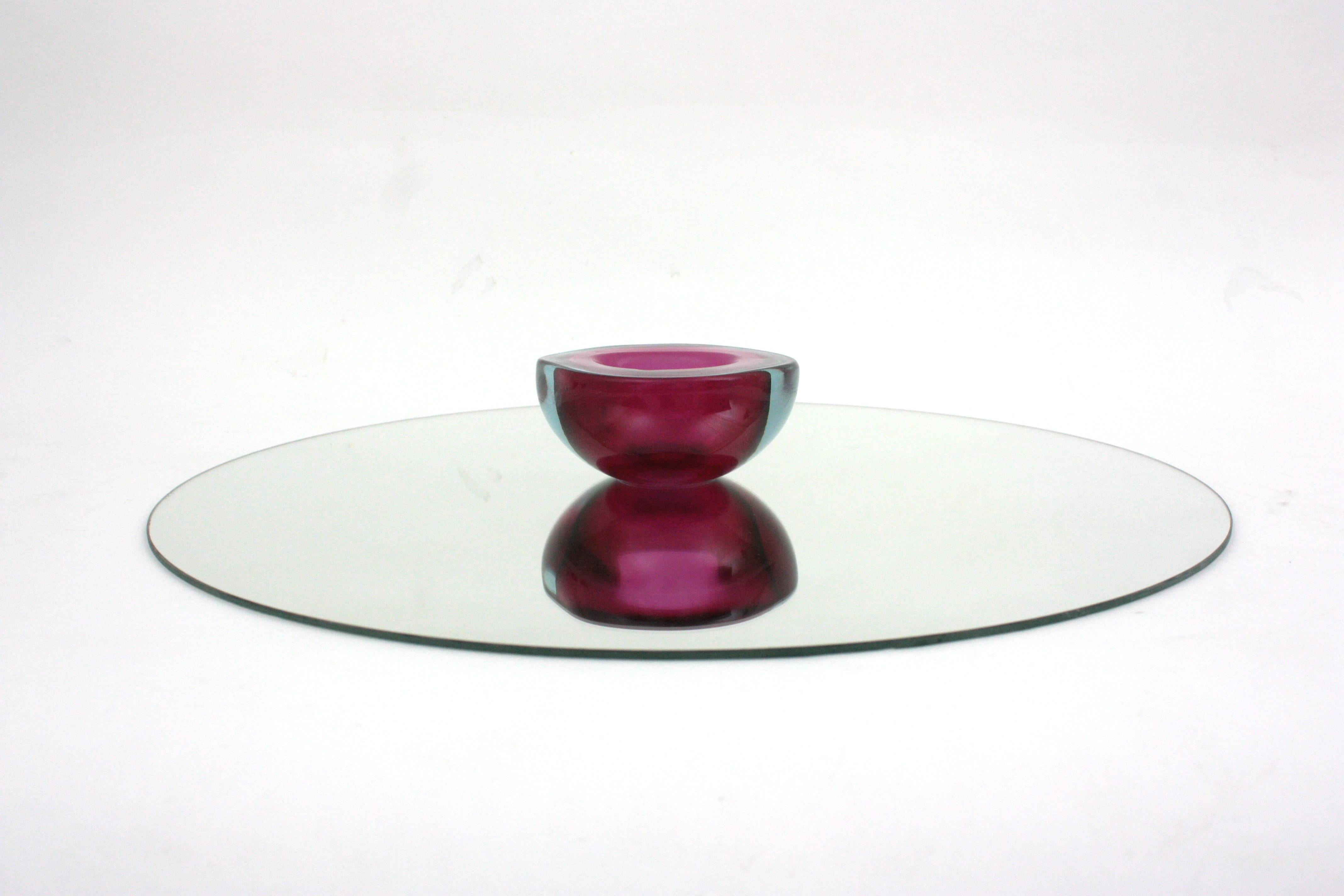 Seguso Murano Sommerso Pink Fuchsia Glass Geode Triangle Art Glass Bowl For Sale 11