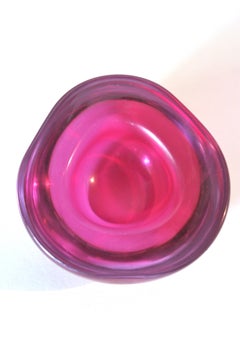 Seguso Murano Sommerso Pink Fuchsia Glass Geode Triangle Art Glass Bowl