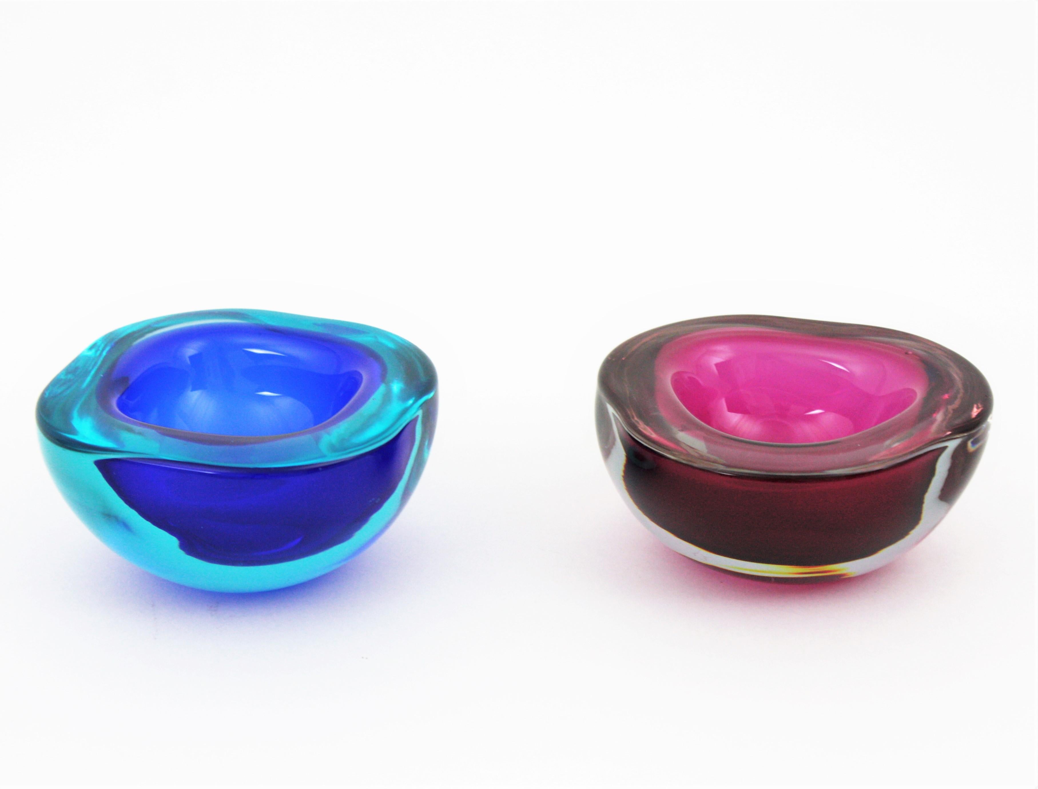 Seguso Murano Sommerso Pink Fuchsia Glass Geode Triangle Art Glass Bowl 1
