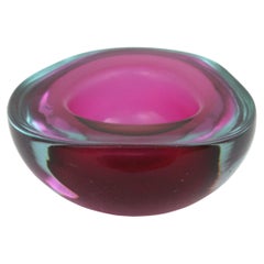Vintage Seguso Murano Sommerso Pink Fuchsia Glass Geode Triangle Art Glass Bowl