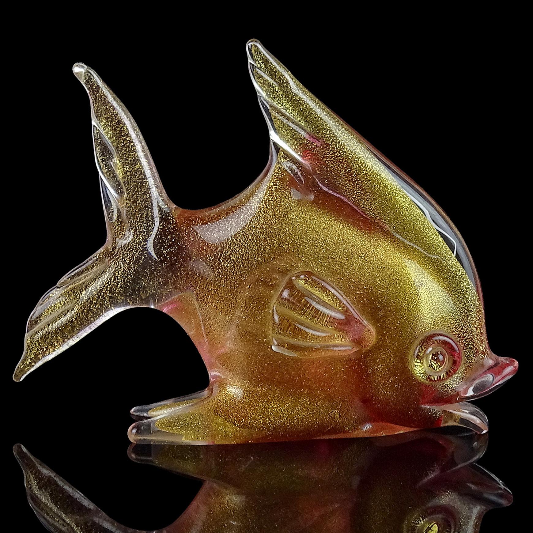 Hand-Crafted Seguso Murano Sommerso Pink Gold Fleck Italian Art Glass Fish Figure Paperweight