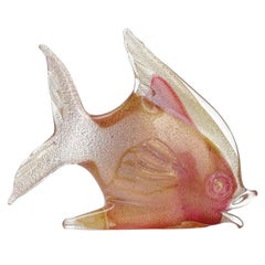Seguso Murano Sommerso Pink Gold Fleck Italian Art Glass Fish Figure Paperweight