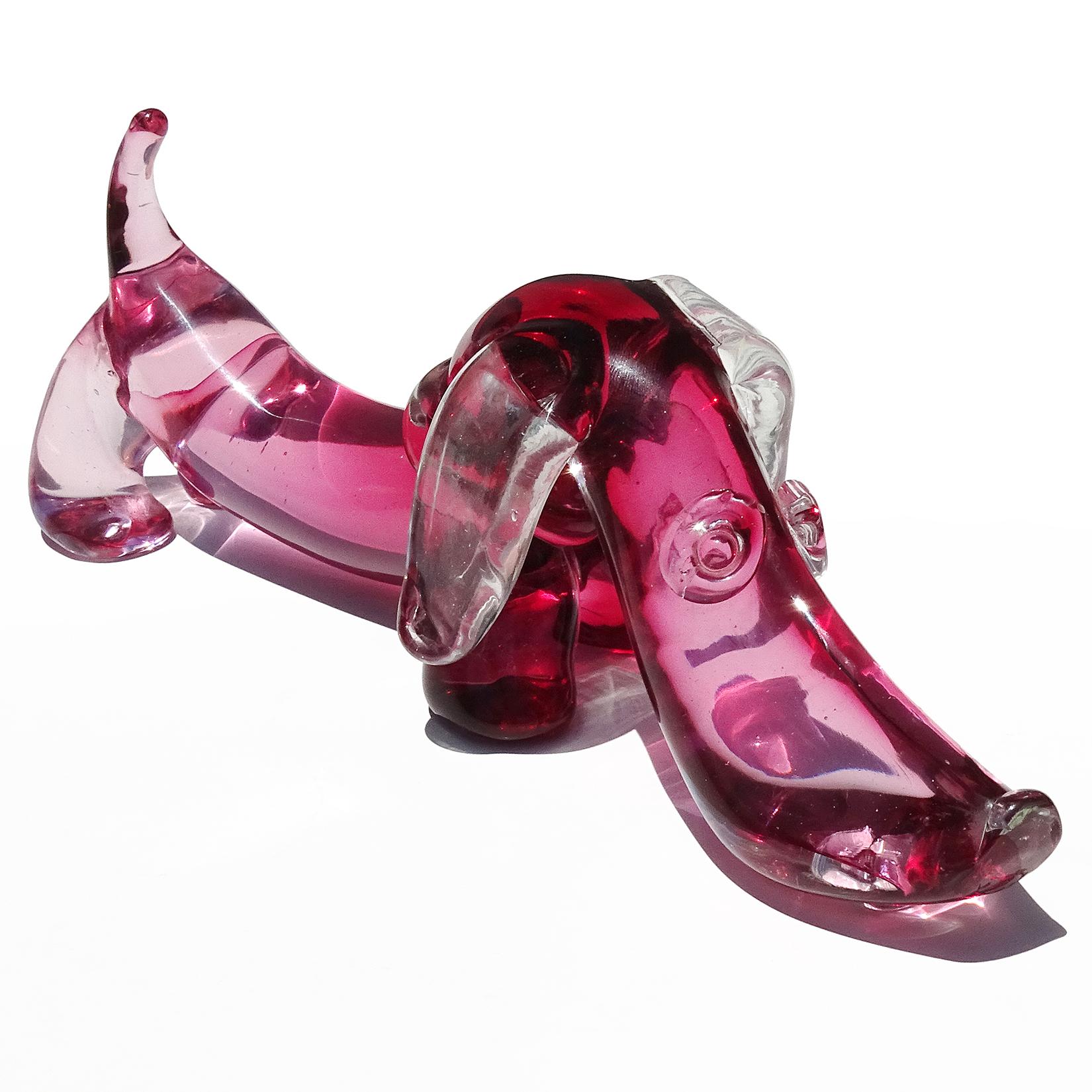 Hand-Crafted Seguso Murano Sommerso Pink Italian Art Glass Dachshund Puppy Dog Sculpture