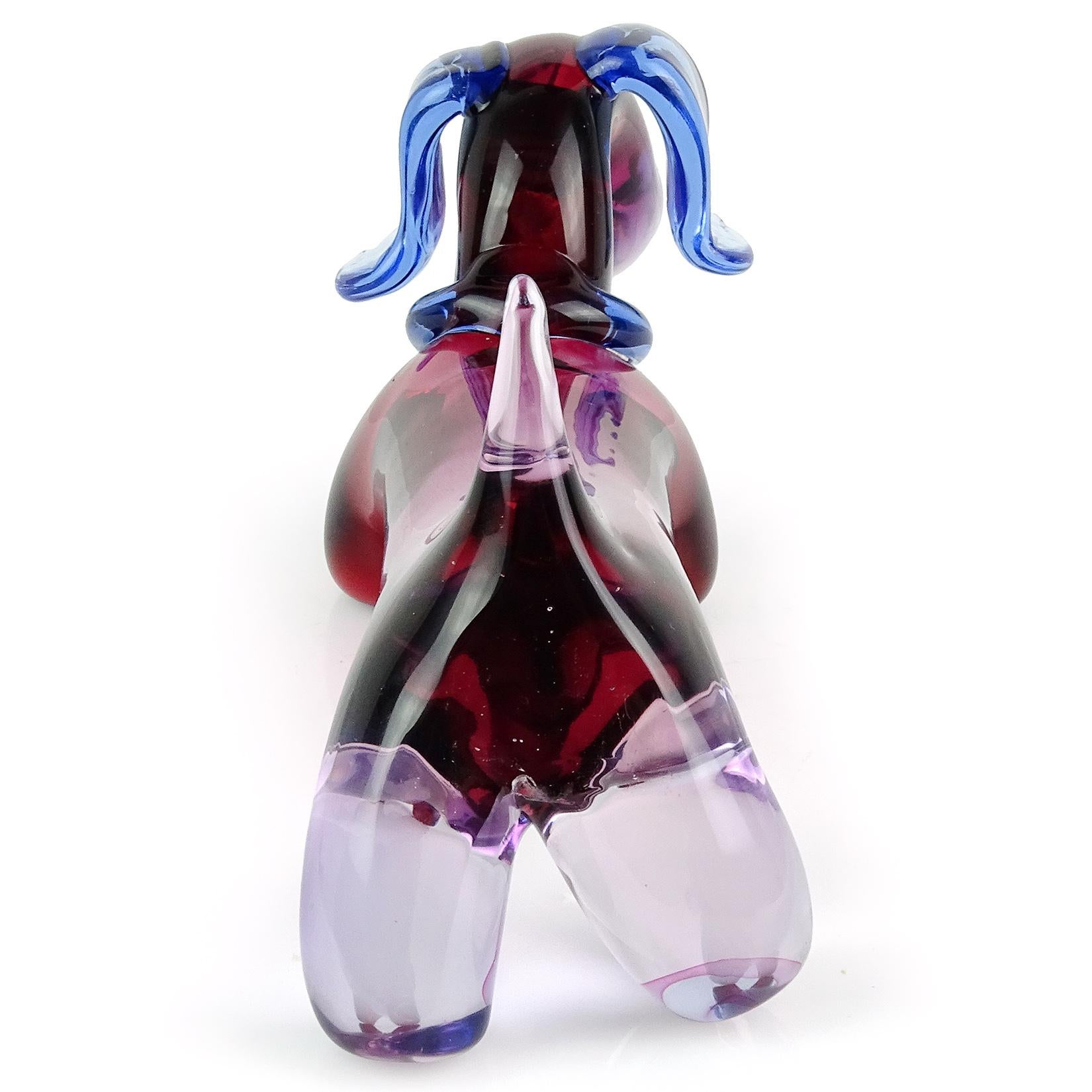 Hand-Crafted Seguso Murano Sommerso Purple Red Blue Italian Art Glass Puppy Dog Sculpture
