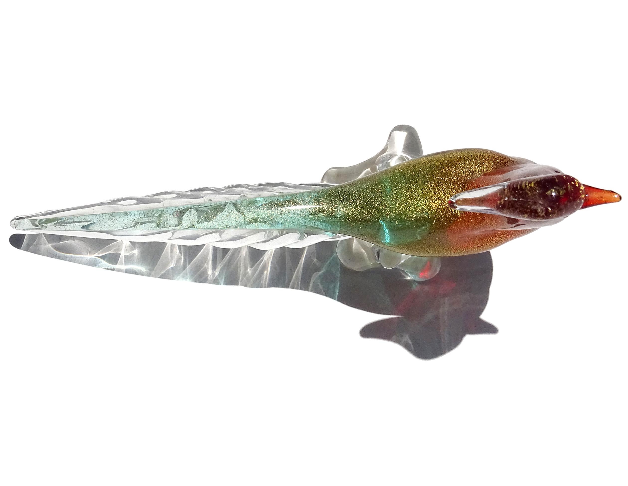 Murano Glass Sommerso Red Green Gold Flecks Uccello in vetro artistico italiano Seguso in vendita 2