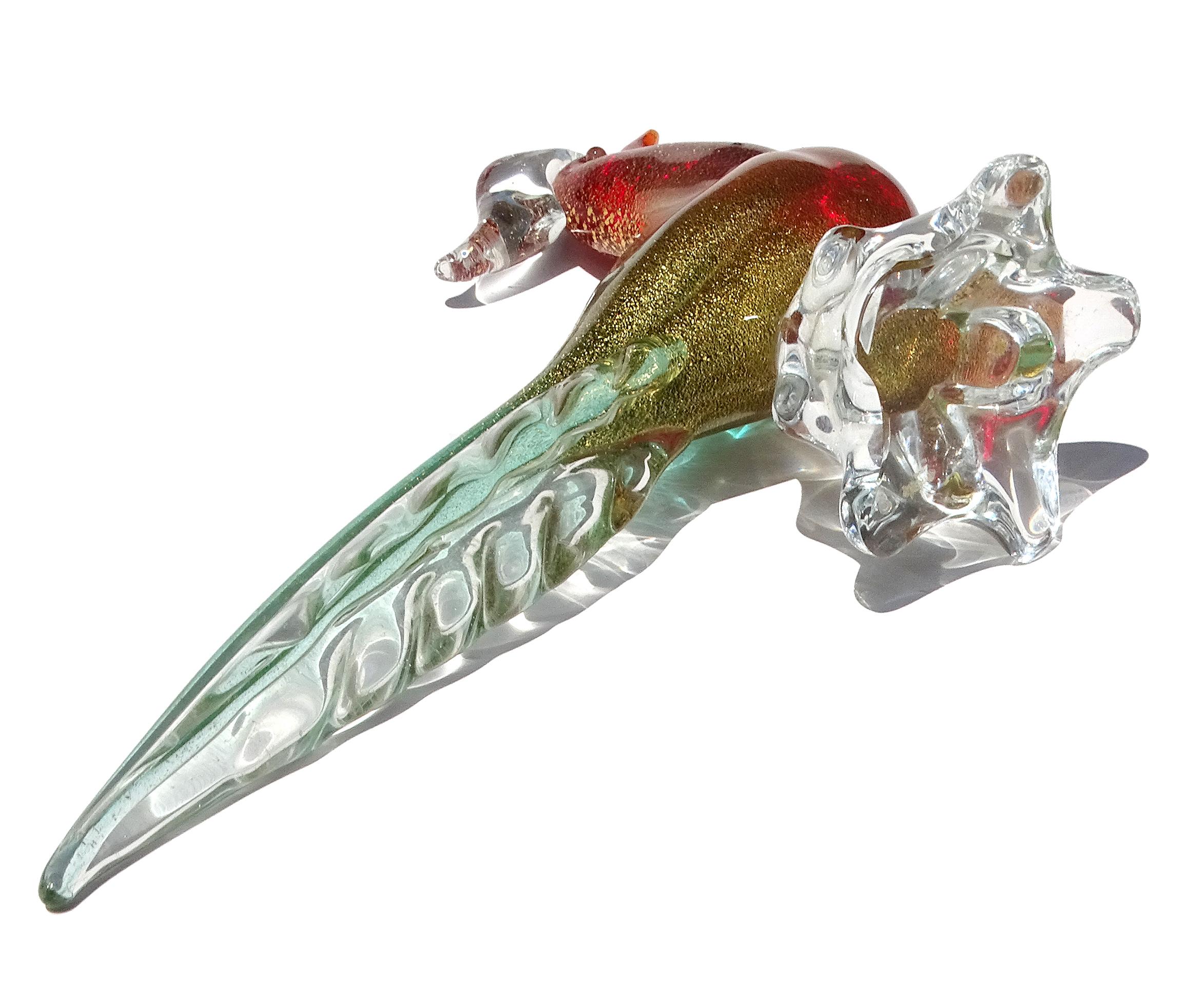 Murano Glass Sommerso Red Green Gold Flecks Uccello in vetro artistico italiano Seguso in vendita 3