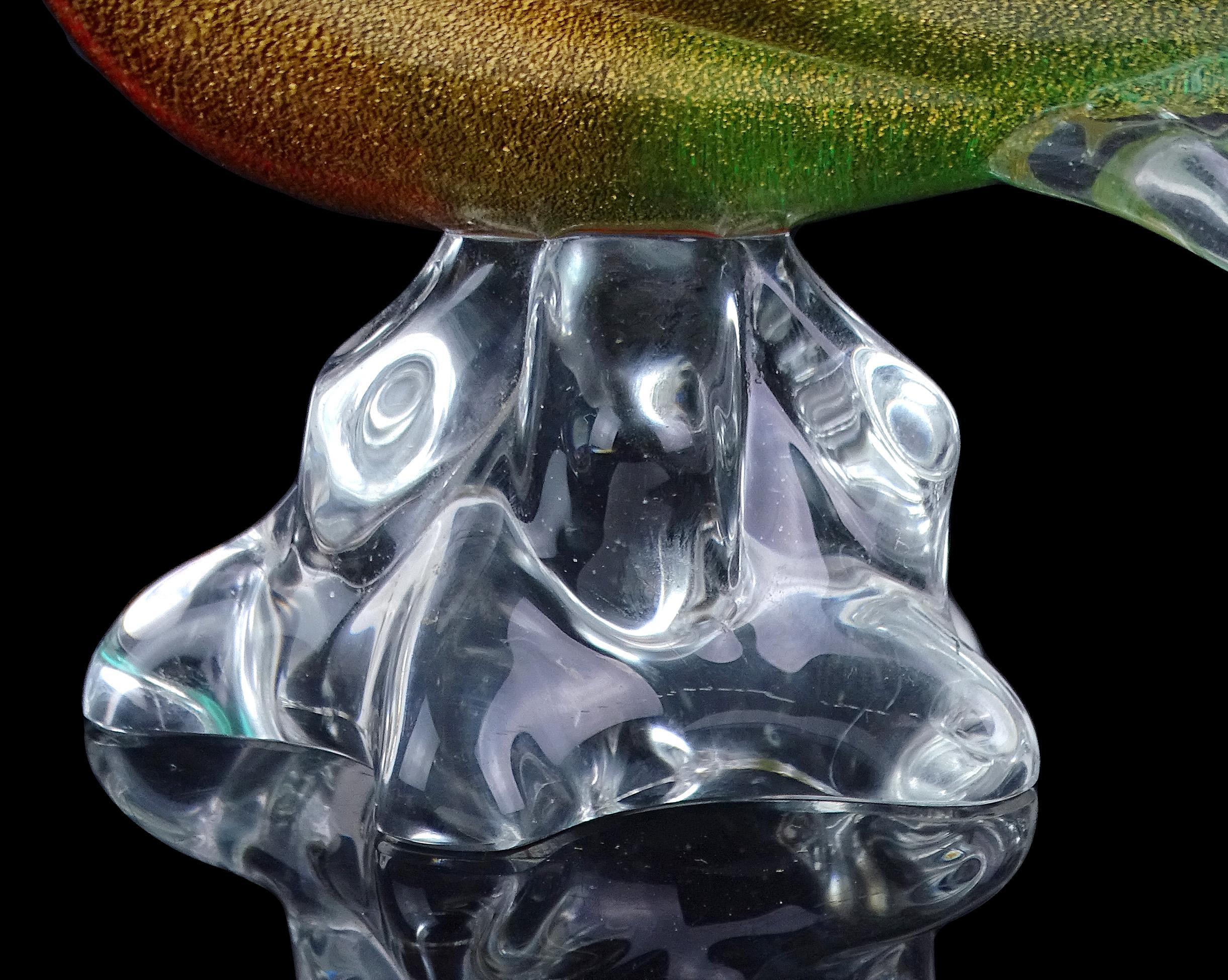 Murano Glass Sommerso Red Green Gold Flecks Uccello in vetro artistico italiano Seguso in vendita 4
