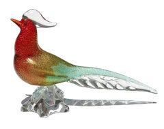 Seguso Murano Sommerso Red Green Gold Flecks Italian Art Glass Bird Sculpture